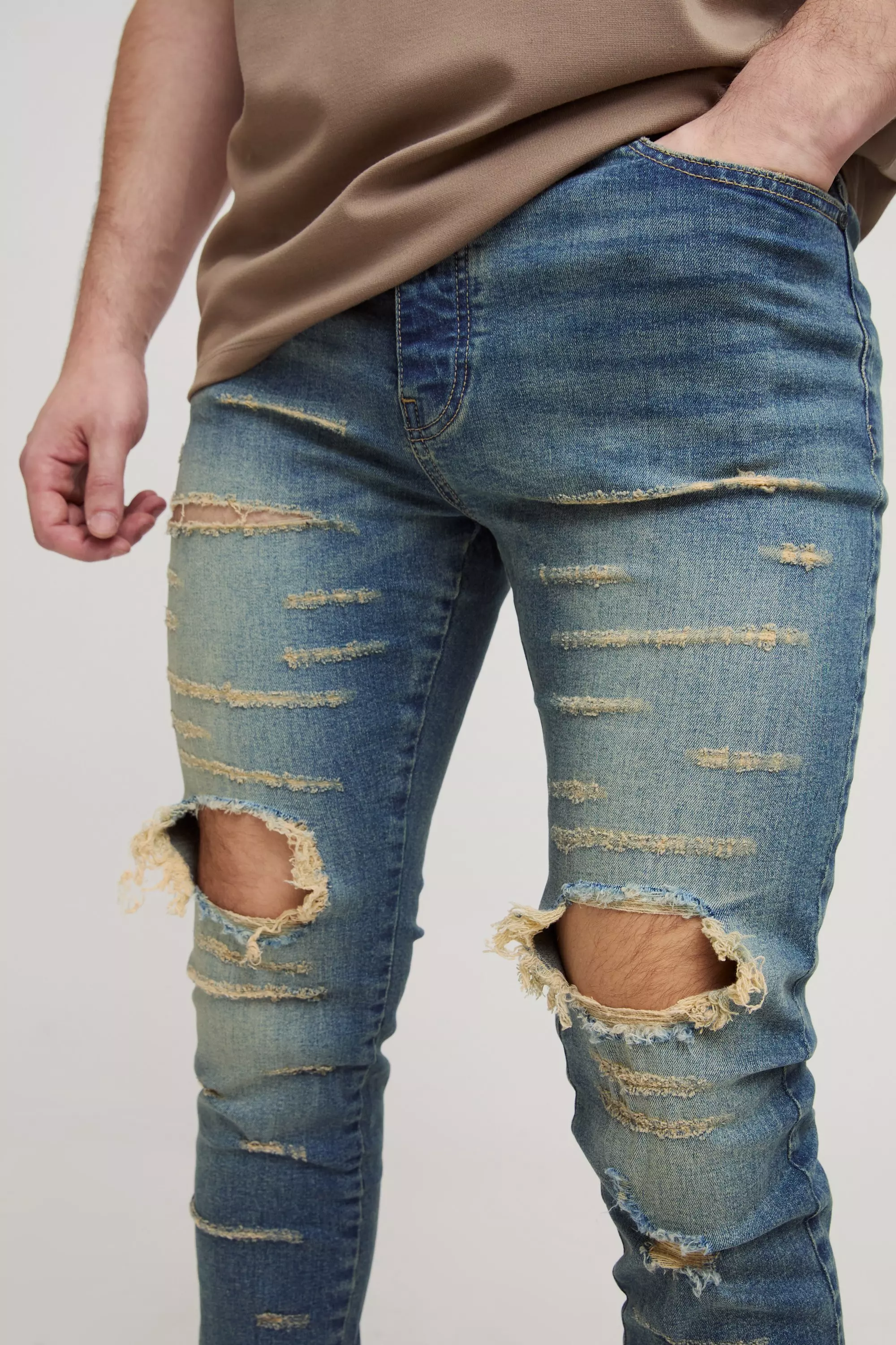 Mid wash Tall Extreme Rip Busted Knee Skinny Jeans alternative image