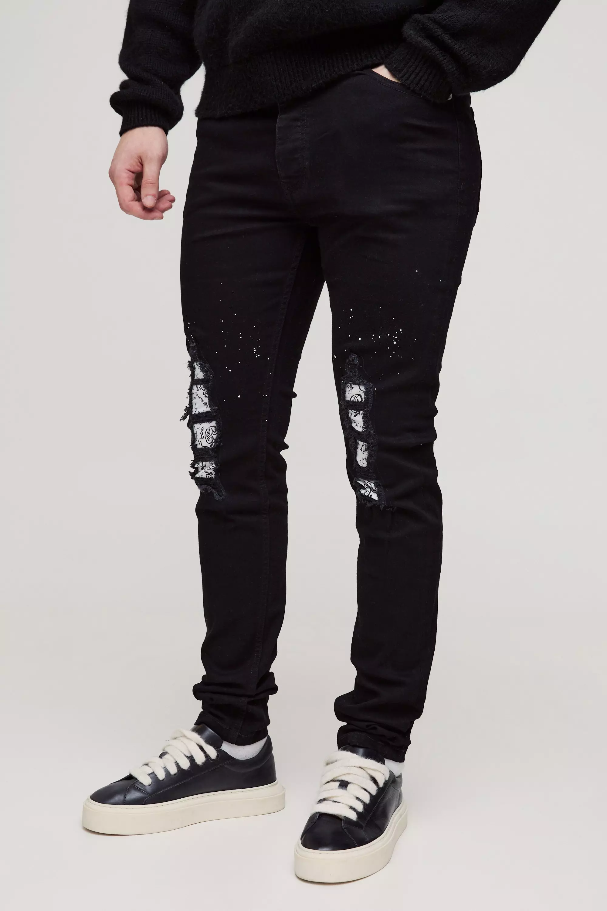 Black Tall Paint Splatter Bandanna Rip & Repair Skinny Jeans alternative image