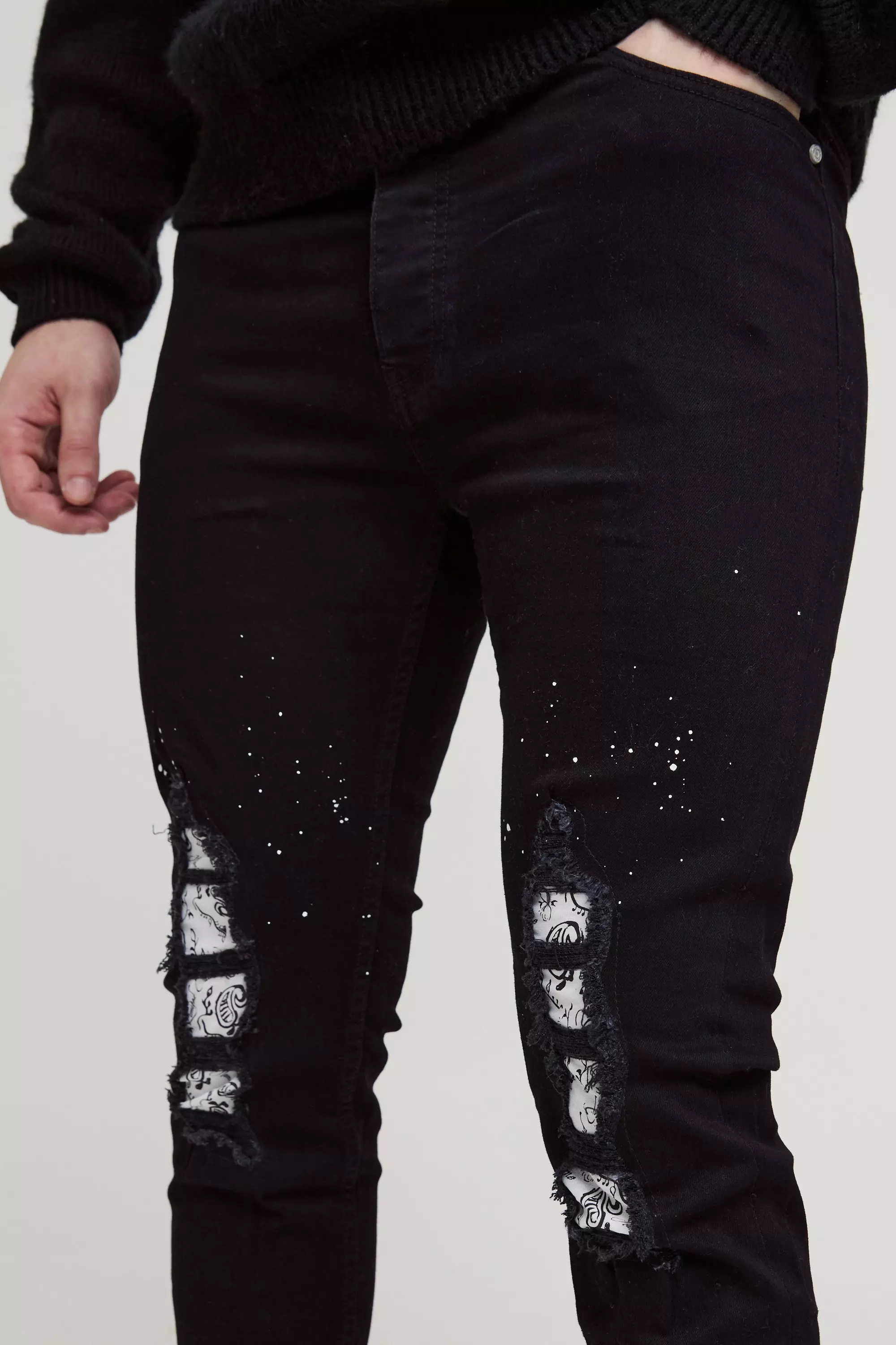 Black Tall Paint Splatter Bandanna Rip & Repair Skinny Jeans alternative image
