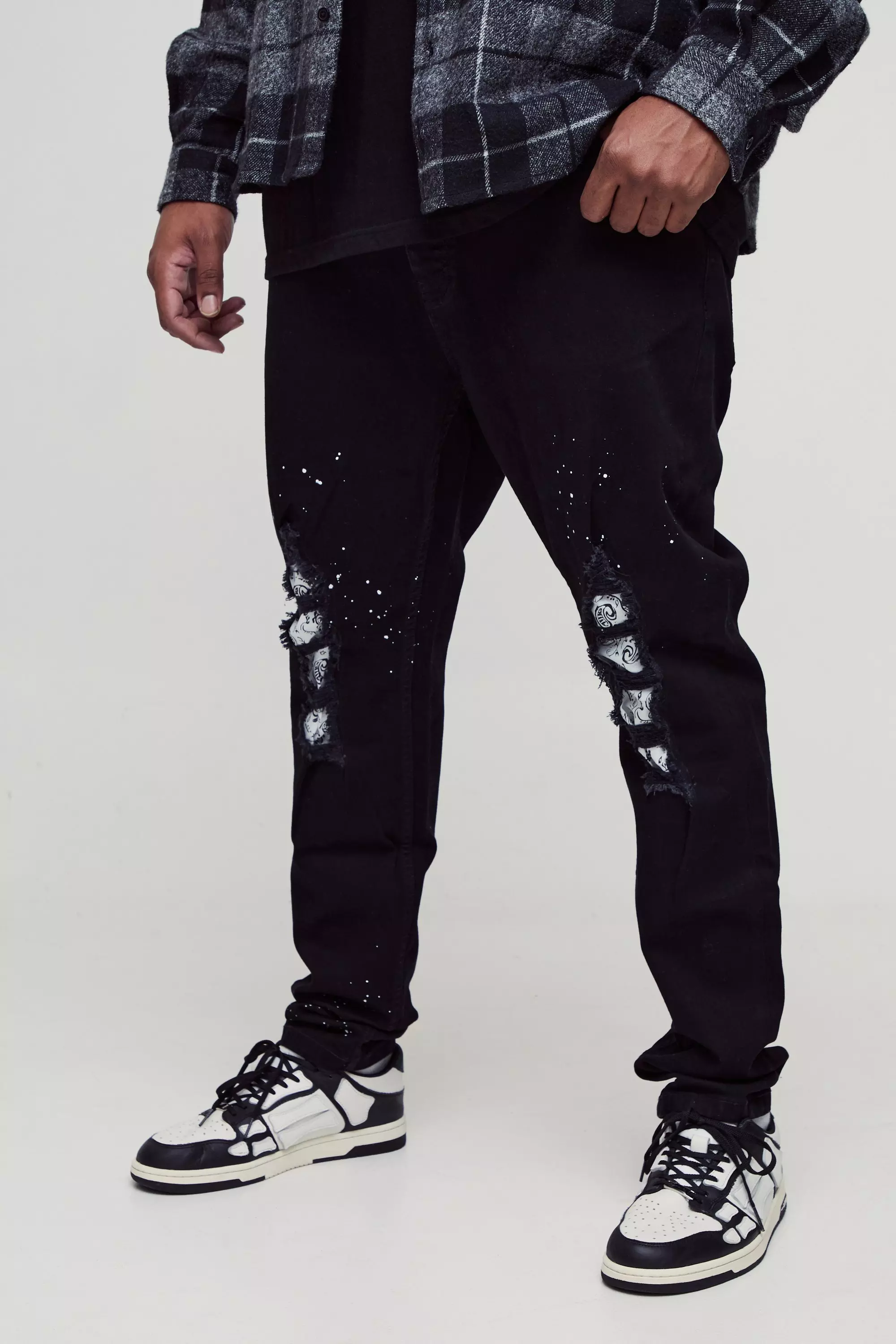 Black Plus Paint Splatter Bandanna Rip & Repair Skinny Jeans alternative image