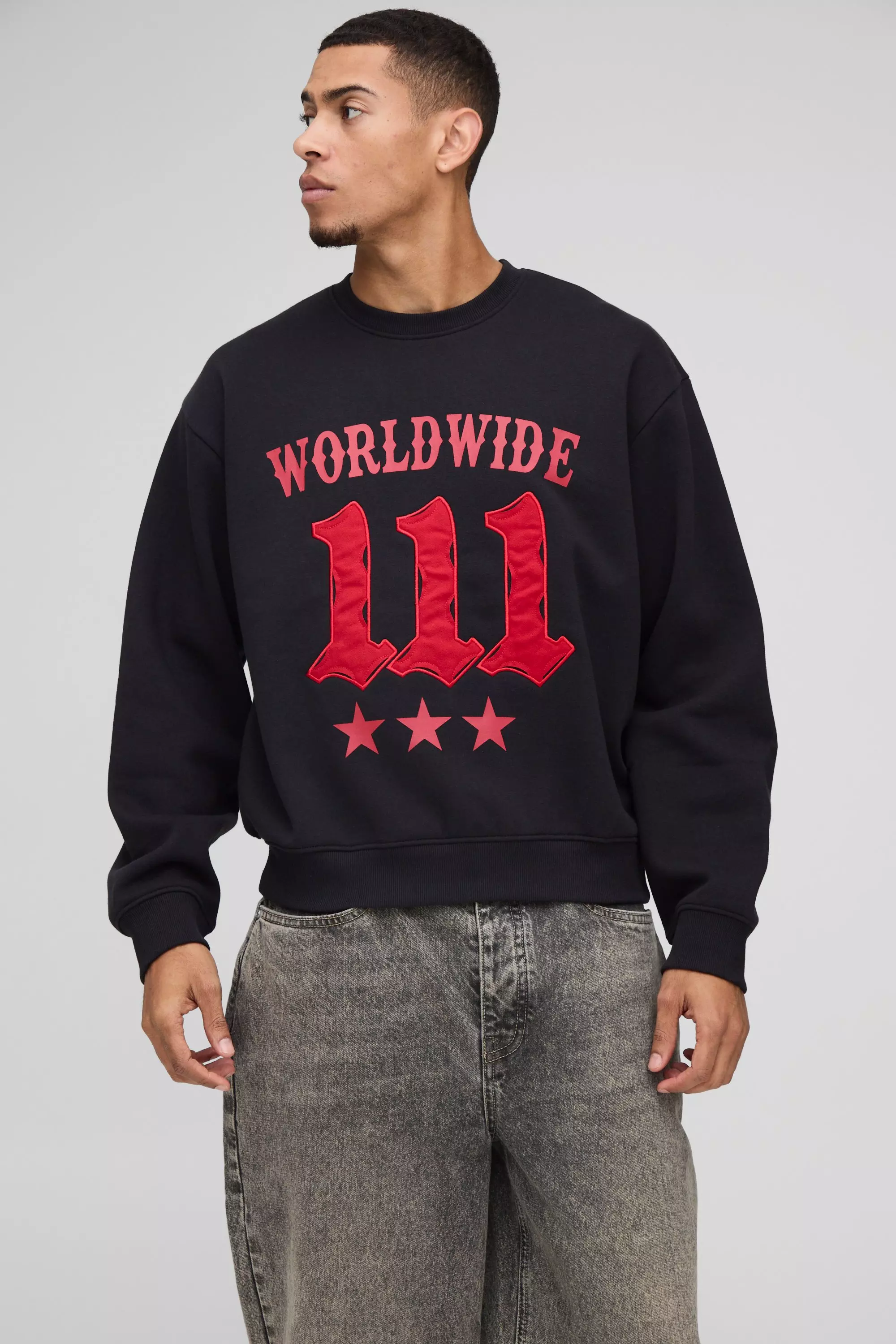 Black Oversized Boxy Moto Trui Met Onbewerkte Zoom alternatieve afbeelding