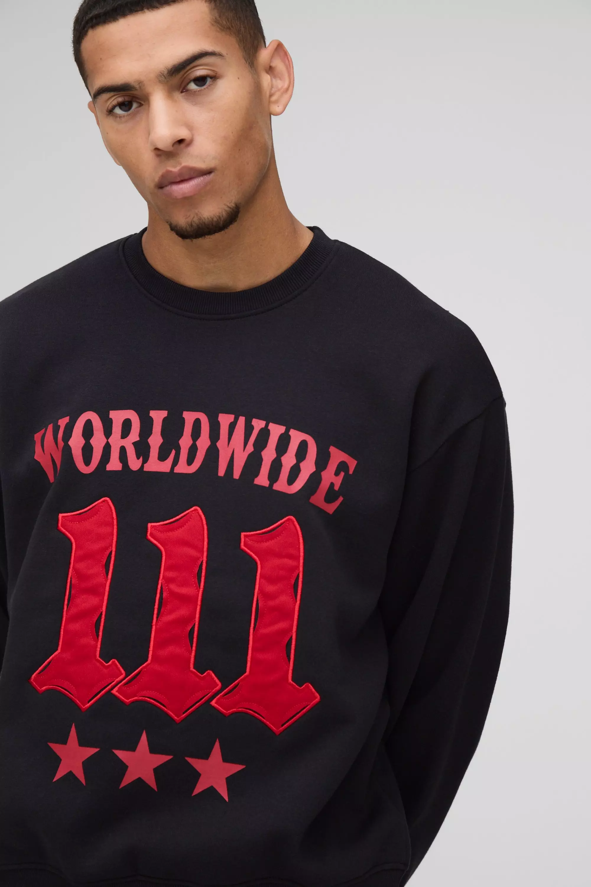 Black Oversized Boxy Moto Trui Met Onbewerkte Zoom alternatieve afbeelding