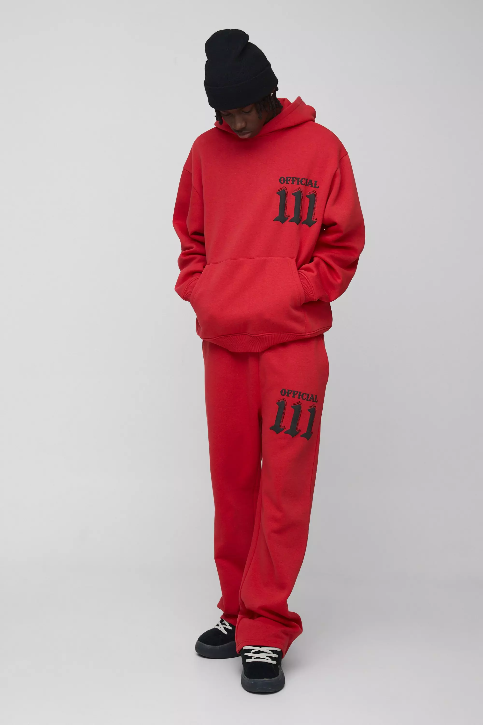 Boohooman red tracksuit online