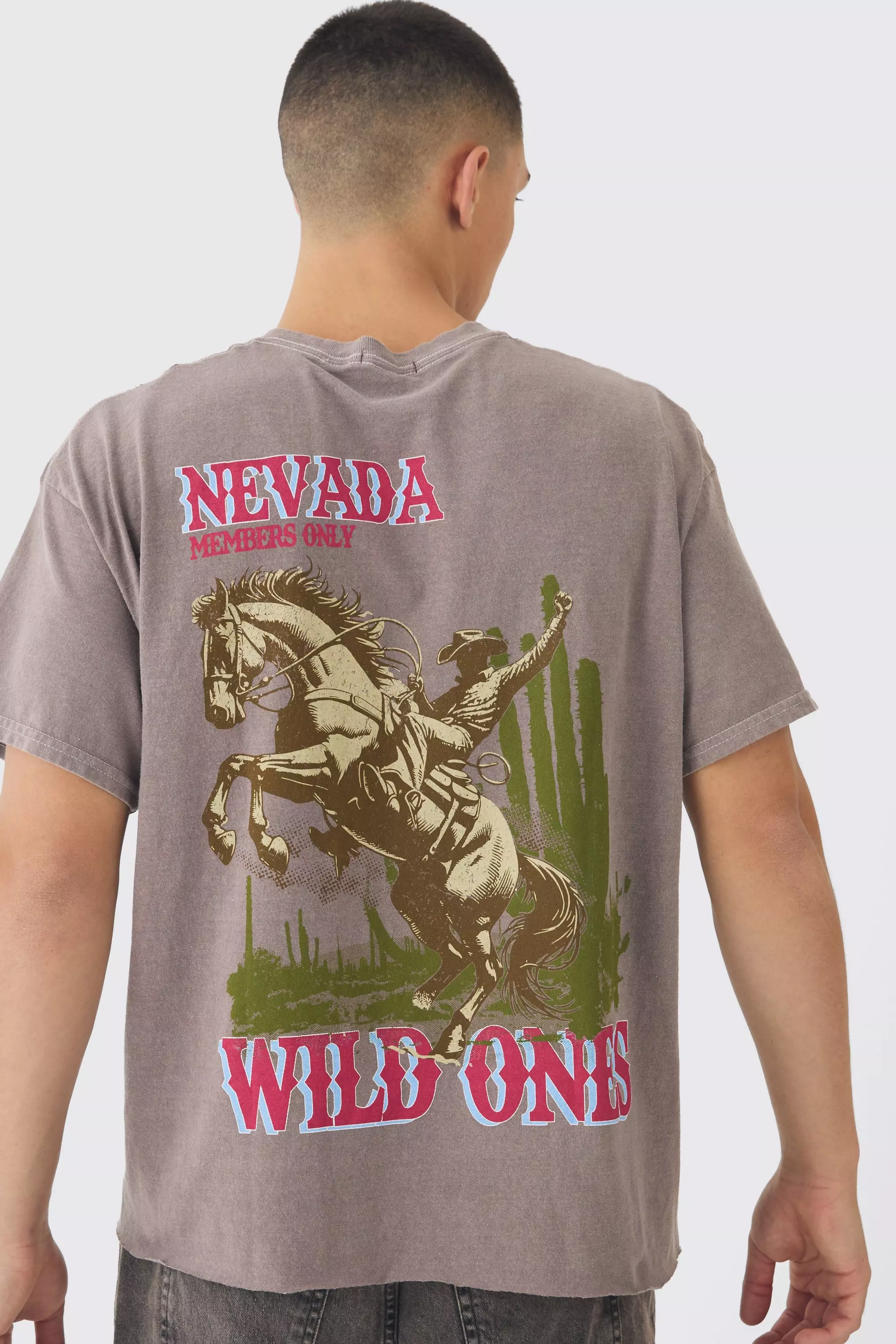 Oversized Boxy Washed Wild Ones Back Print T-Shirt Chocolate