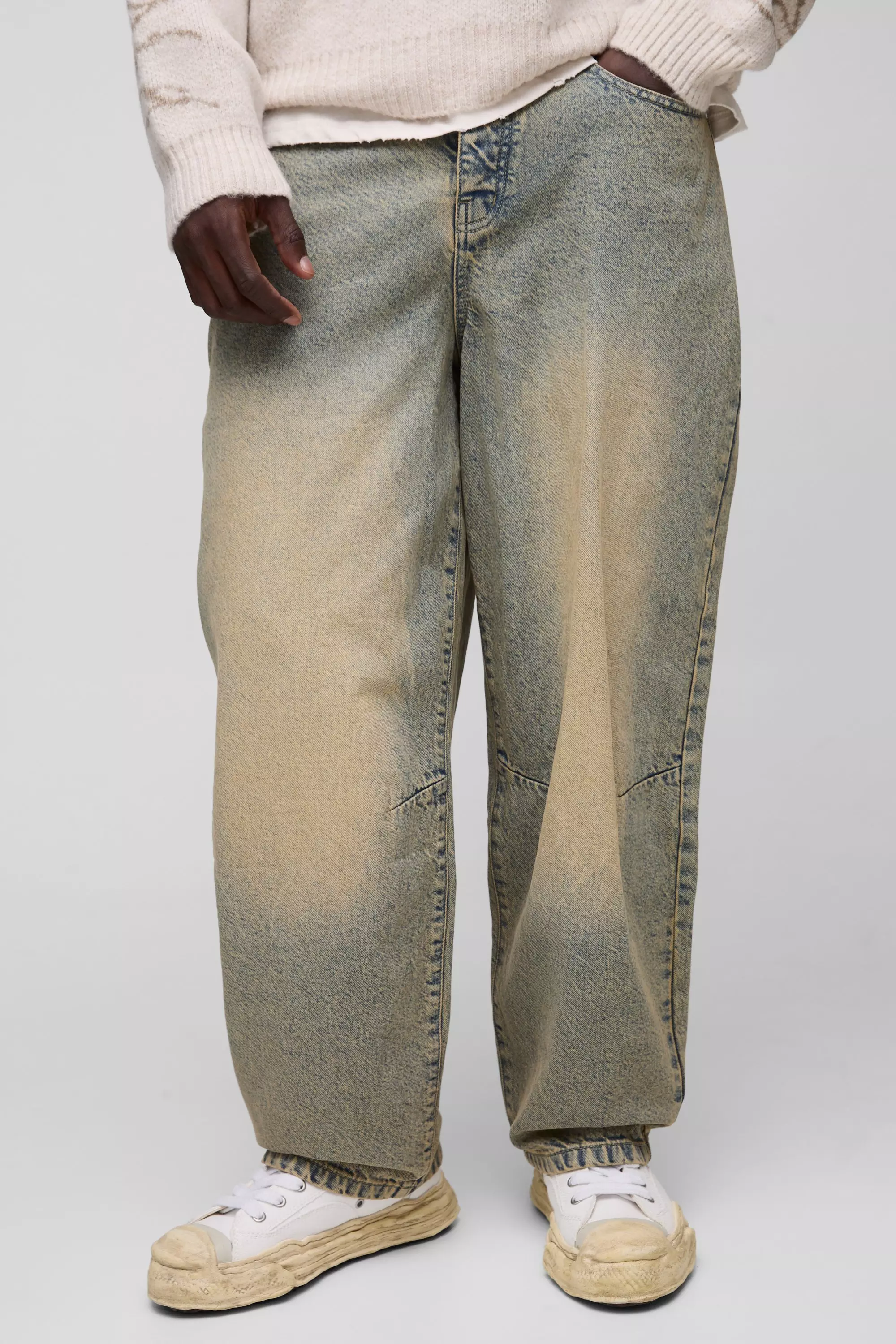 Ballon-Fit Jeans mit Bundfalte, Antique wash alternatives Bild