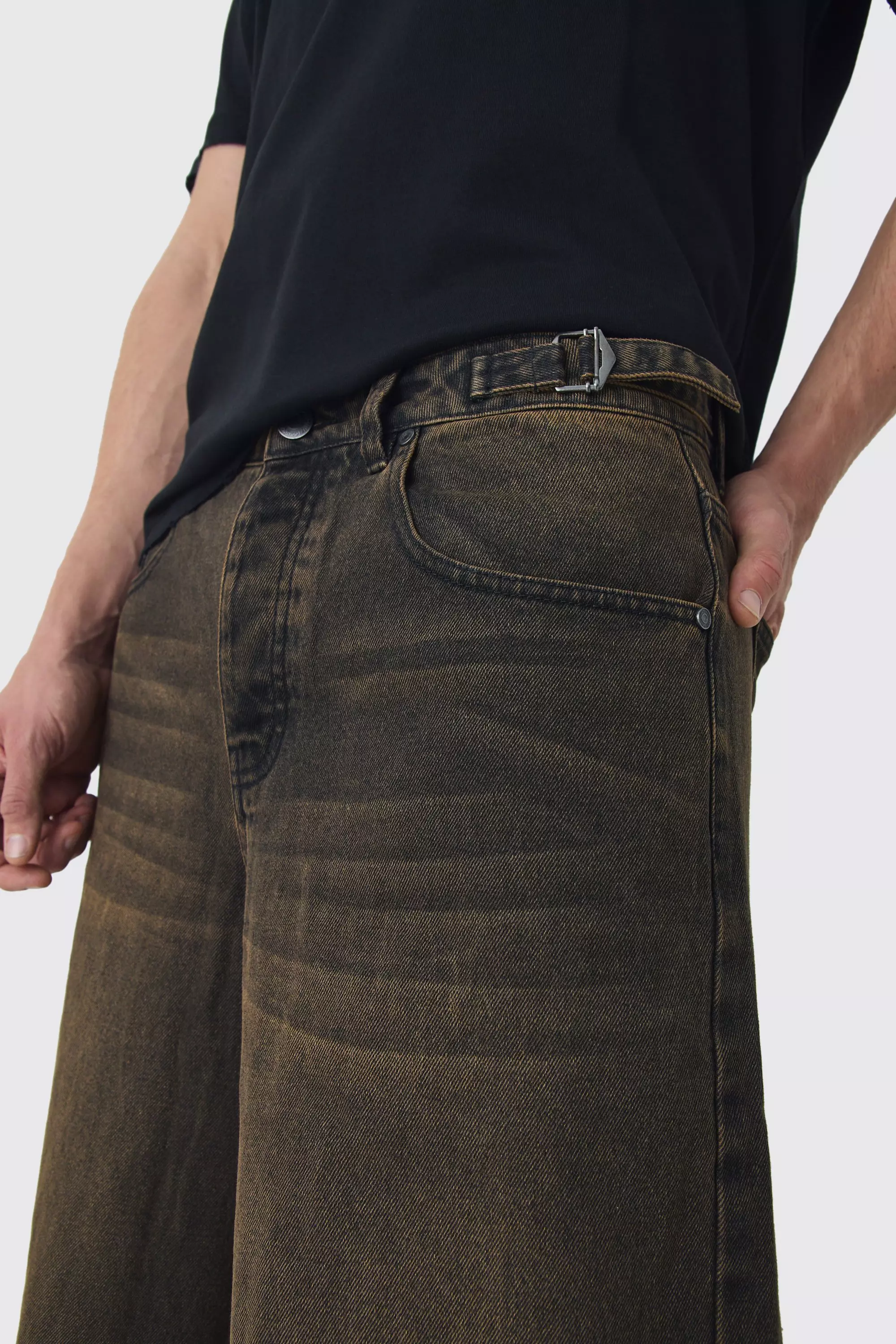 Washed black Extreem Baggy Jeans Met Verstelbare Taille alternatieve afbeelding