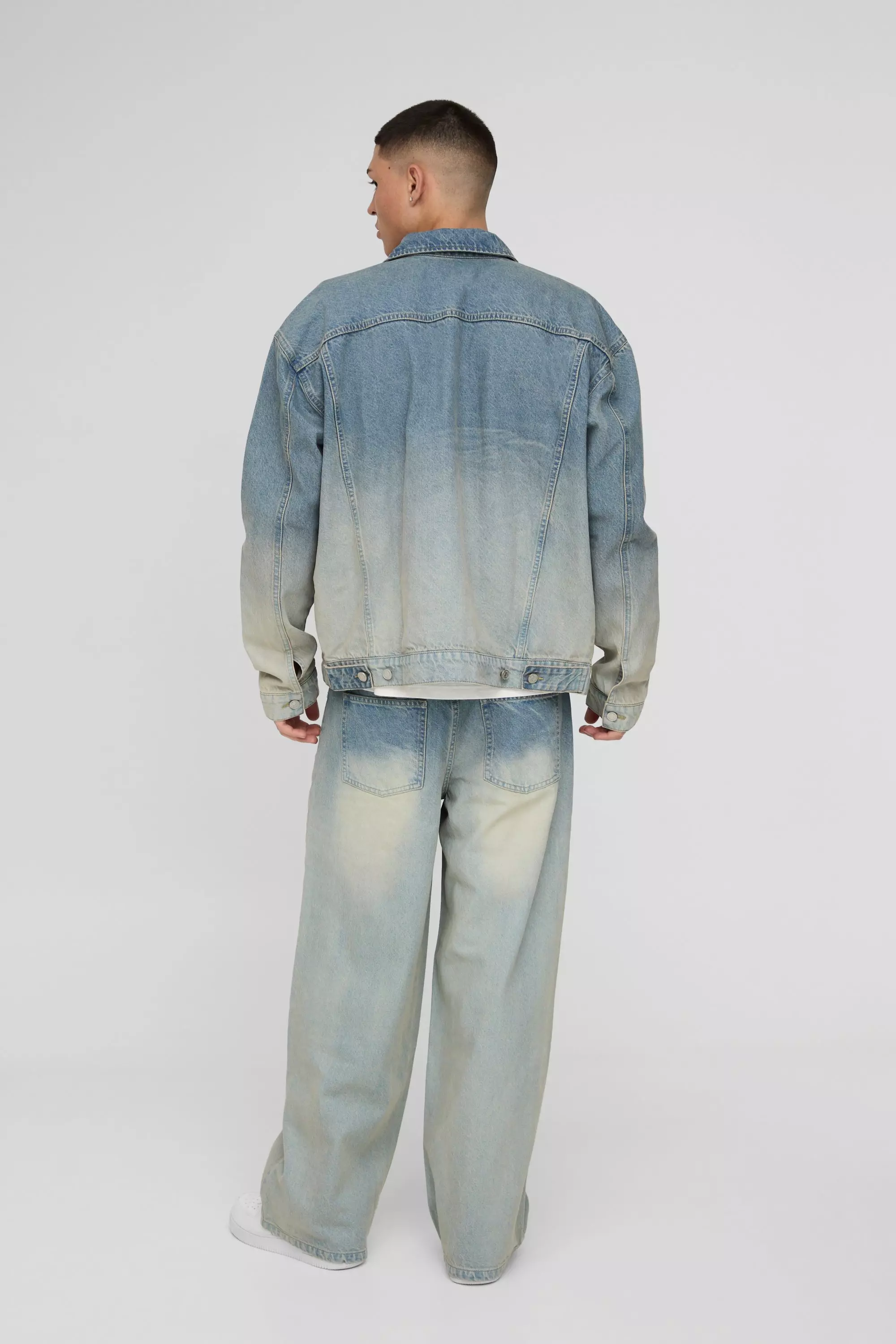 Regular Cross Applique Gusset Denim Jorts In Stone | boohooMAN USA