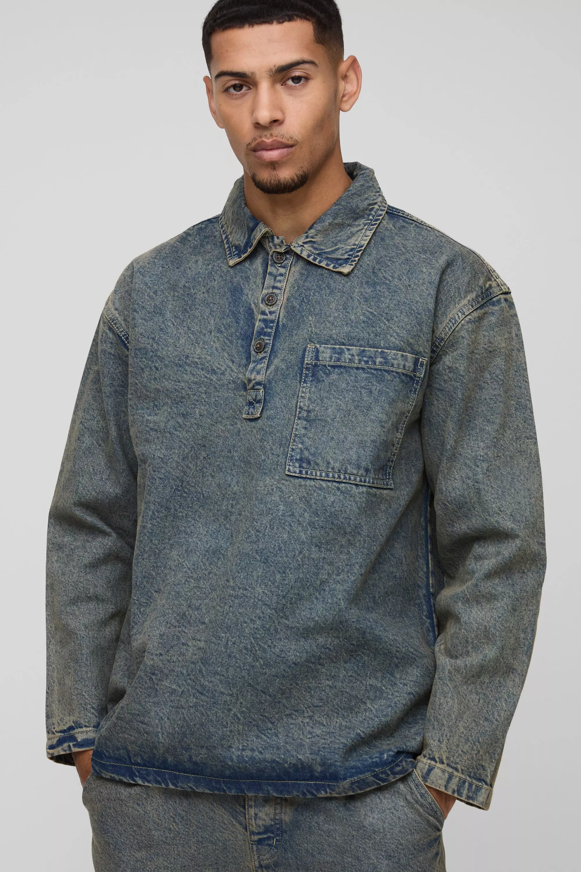 Oversized Denim Rugby Shirt Antique wash