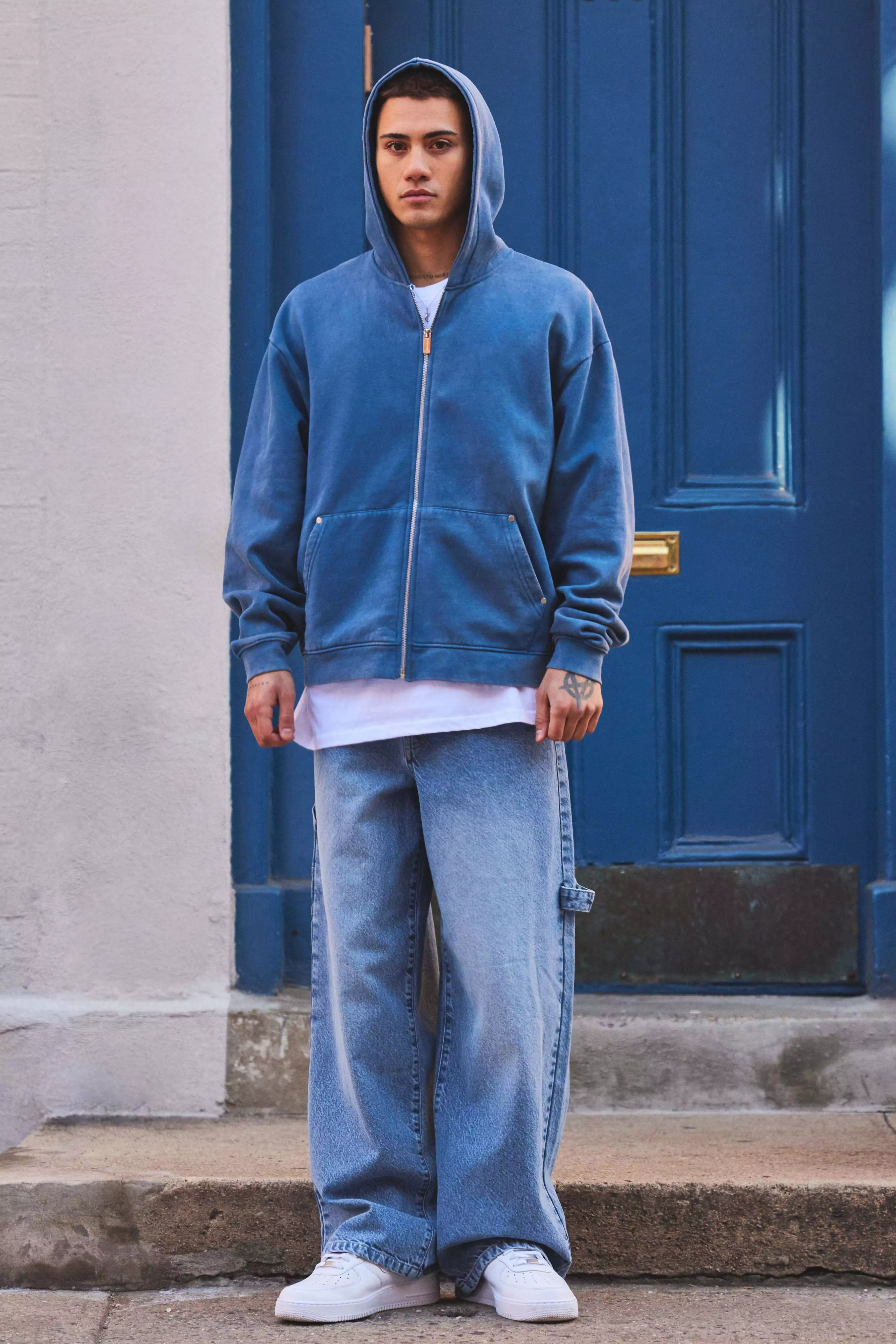 Washed blue Washed Adjustable Waist Baggy Carpenter Jeans alternative image