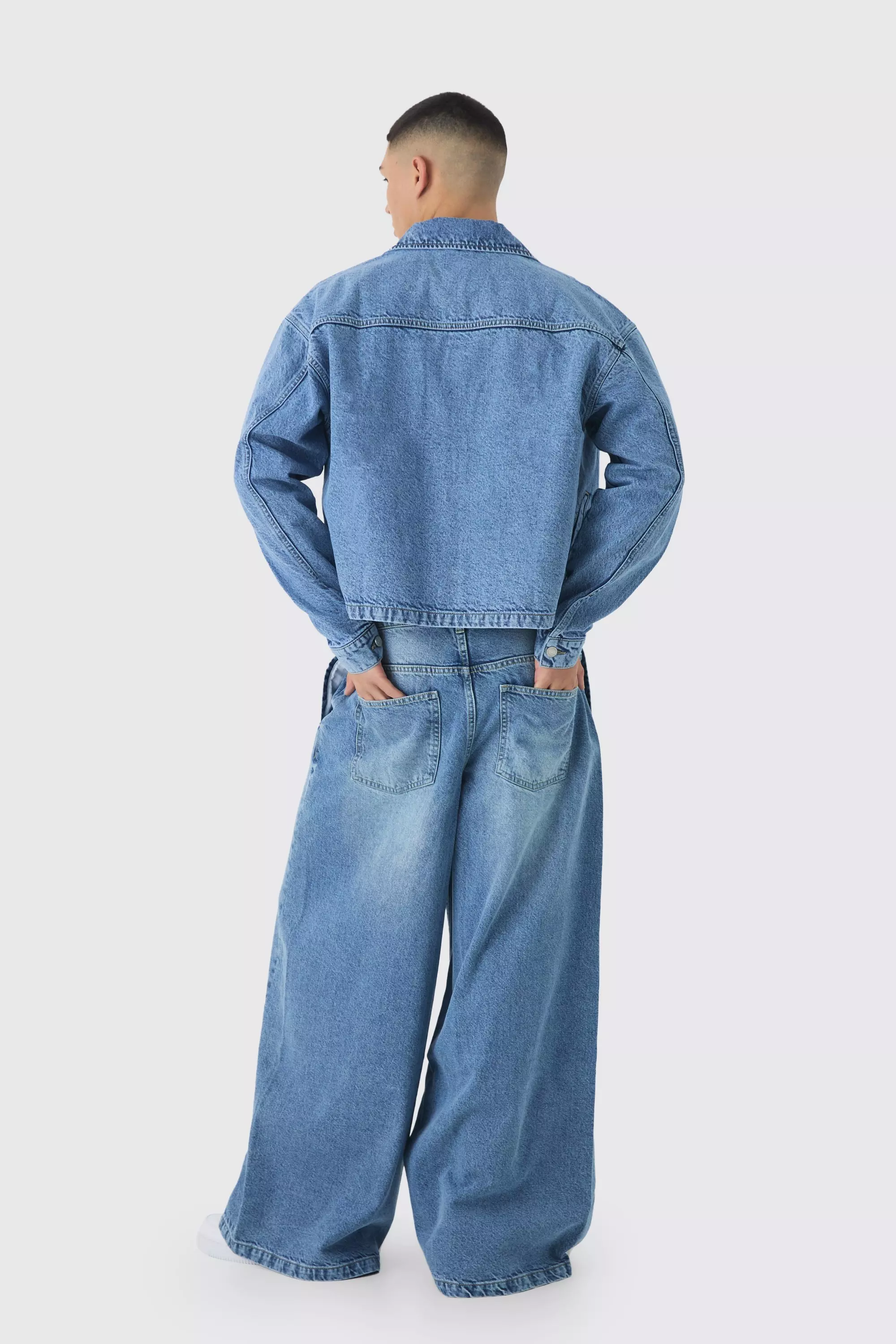 Light wash Boxy Denim Harrington Jacket alternative image