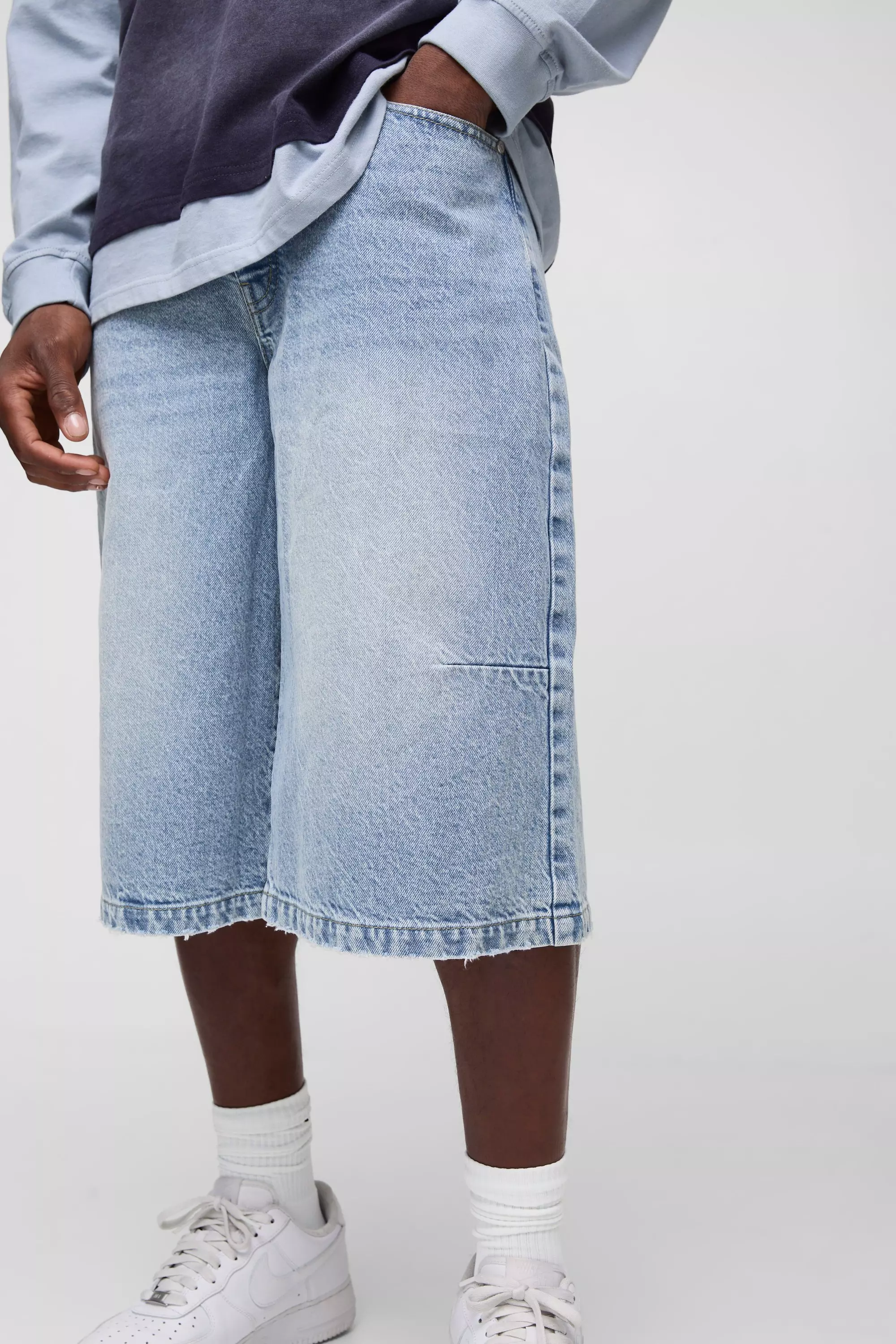 Washed Distressed Hem Jorts | boohooMAN USA