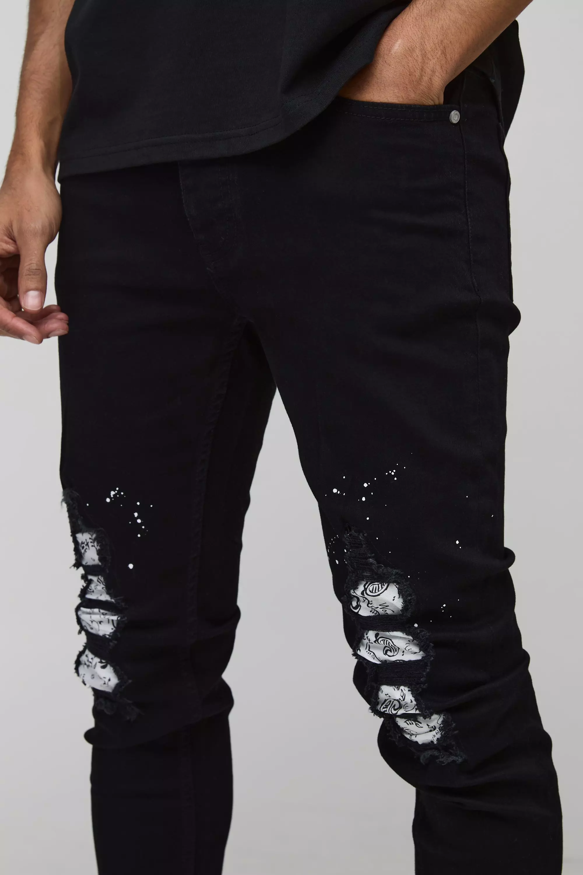 Black Paint Splatter Bandanna Rip & Repair Skinny Jeans alternative image