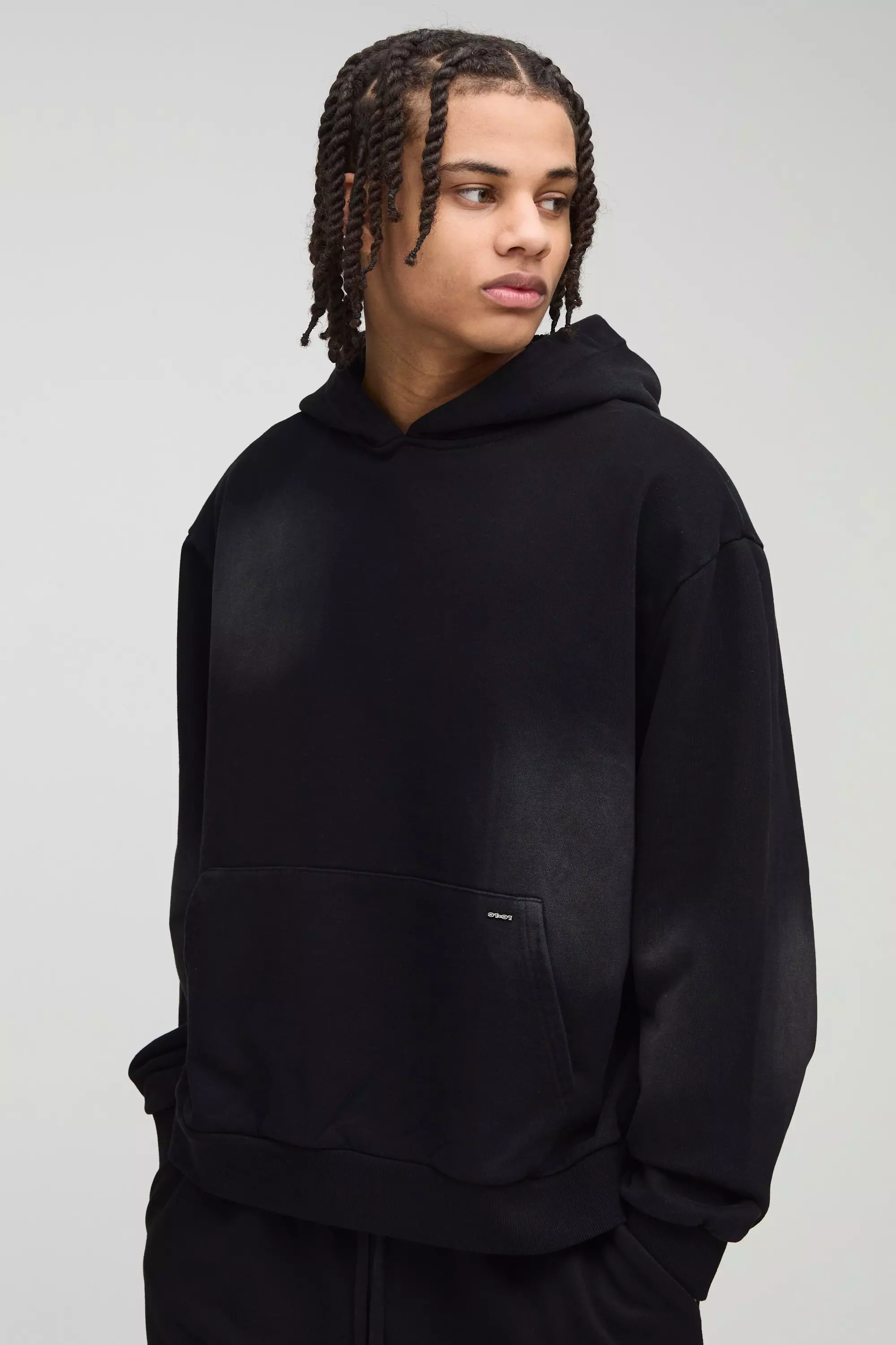 Black Dikke Gebleekte Boxy Premium Hoodie alternatieve afbeelding