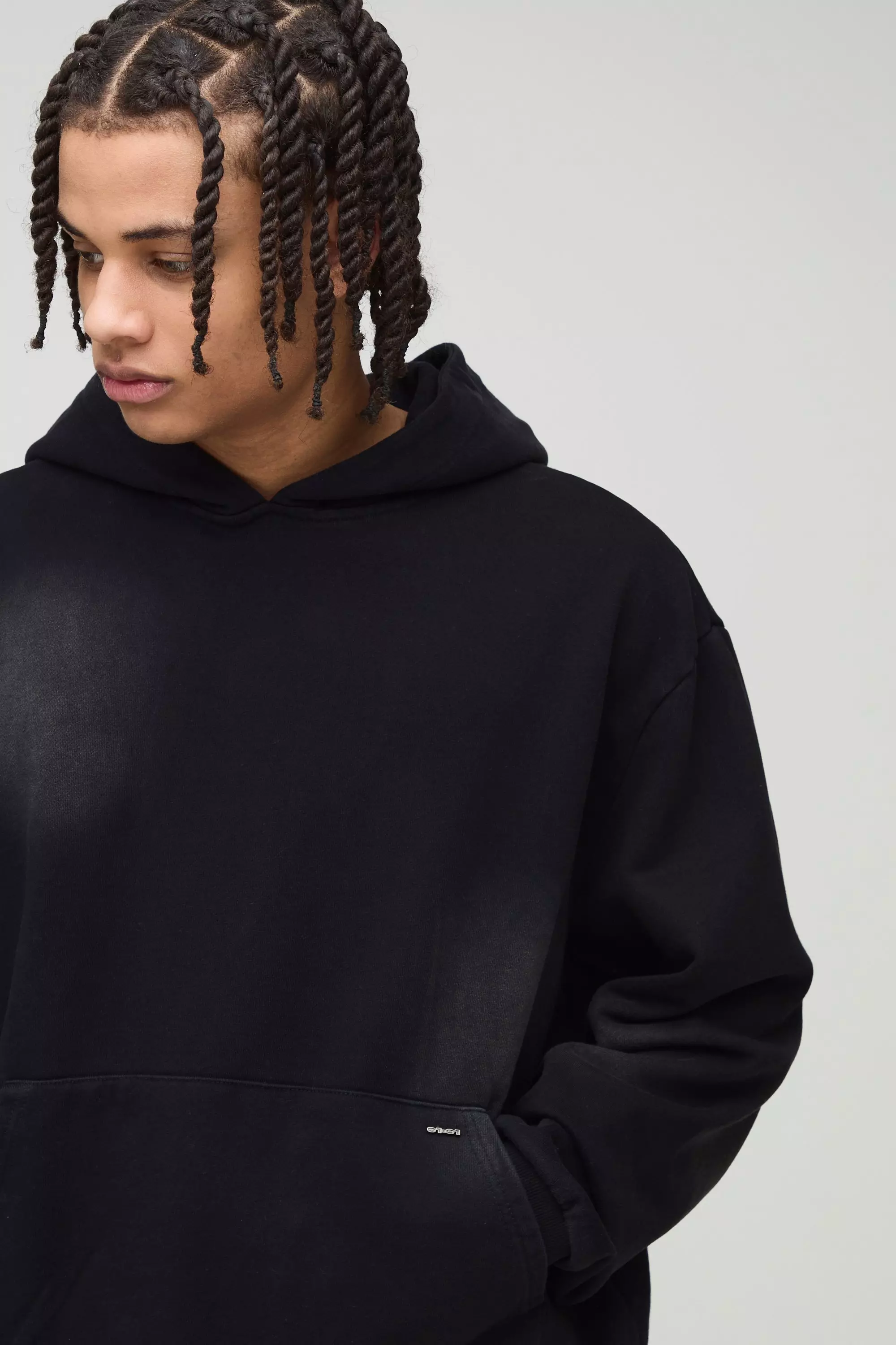 Black Dikke Gebleekte Boxy Premium Hoodie alternatieve afbeelding