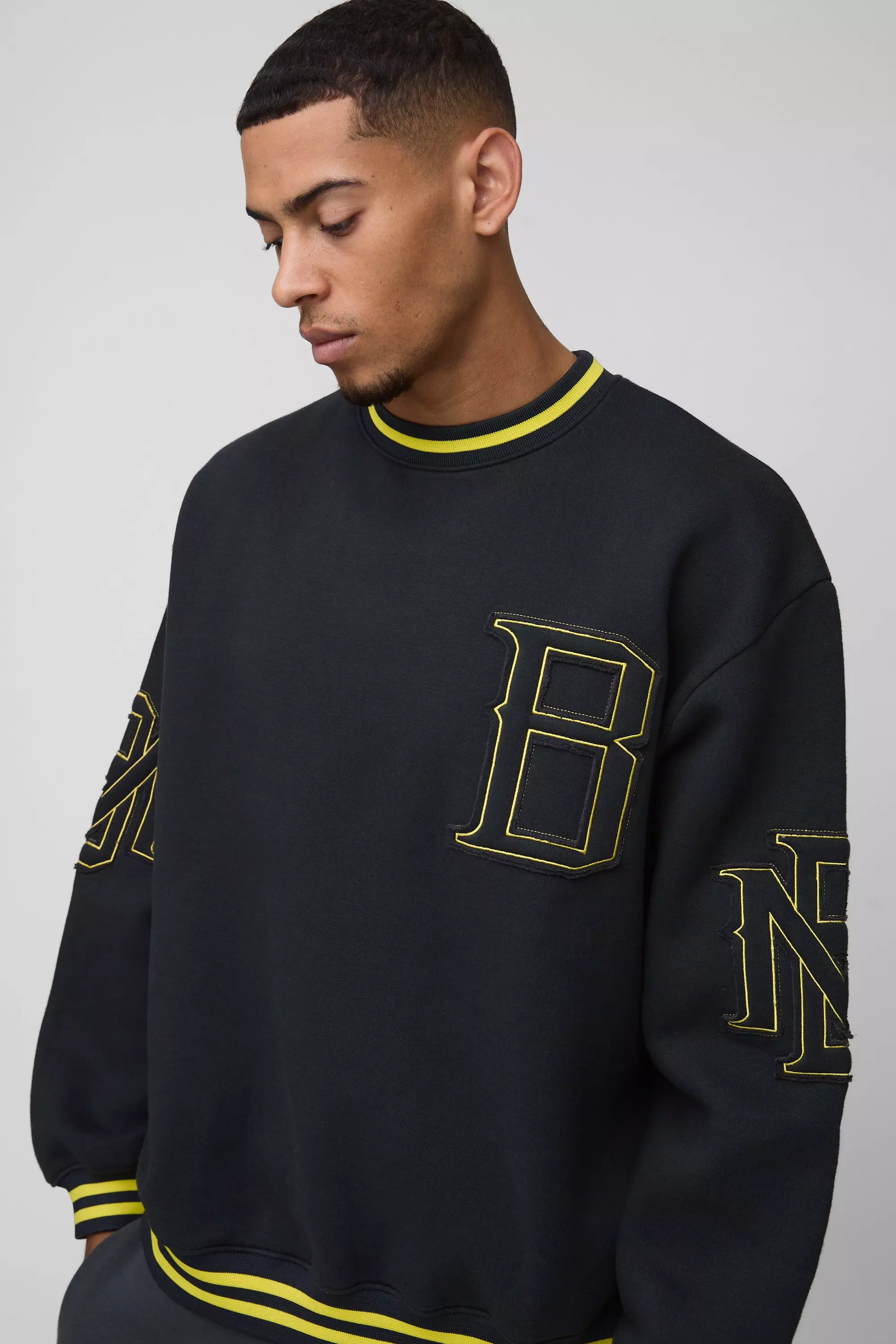 Oversized BM Varsity Applique Crew Neck Sweatshirt | boohooMAN AU