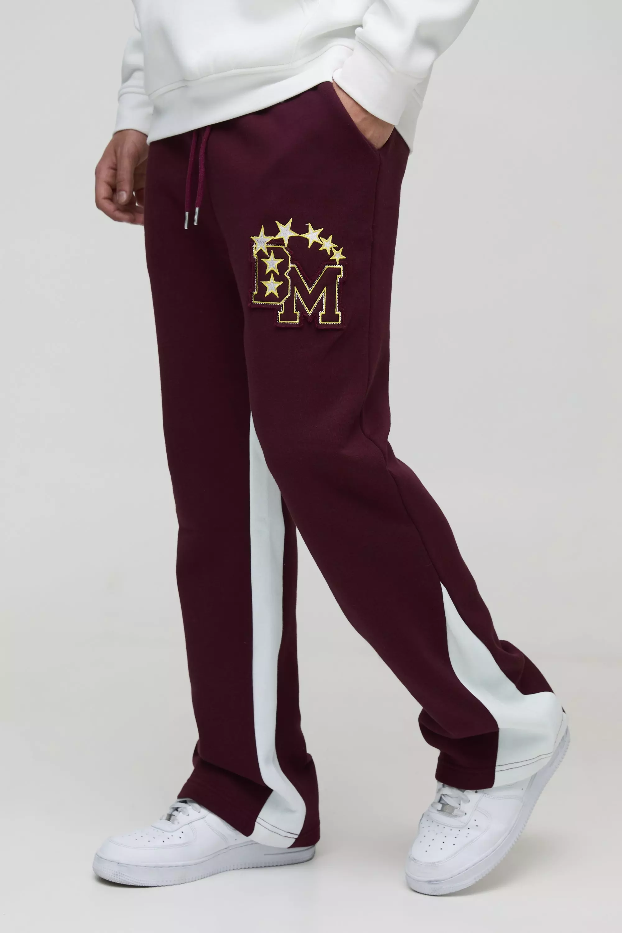 BM Varsity Applique Gusset Sweatpants Burgundy