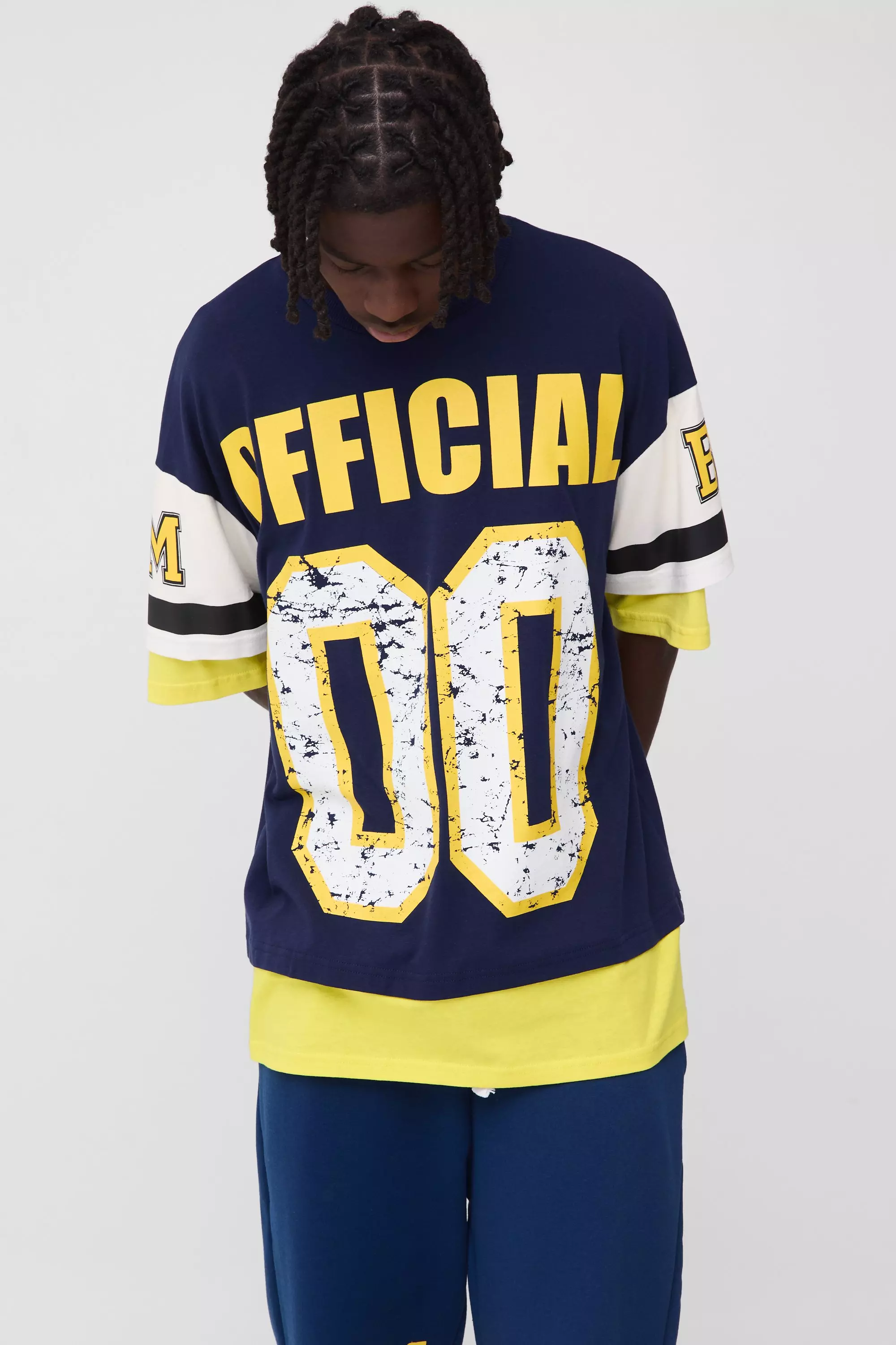 Navy Oversized Official Faux Layer Varsity T-Shirt alternative image
