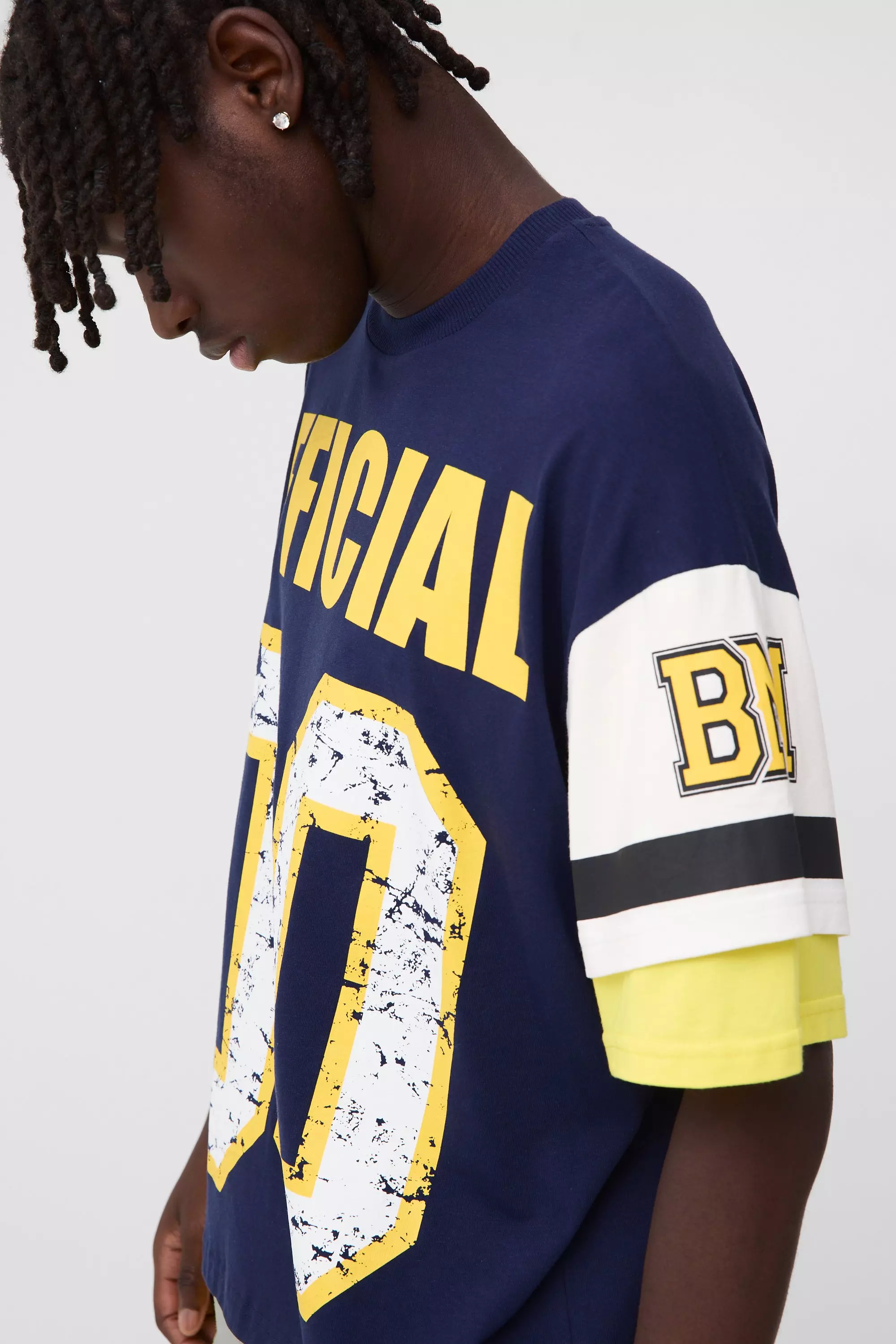Navy Oversized Official Faux Layer Varsity T-Shirt alternative image