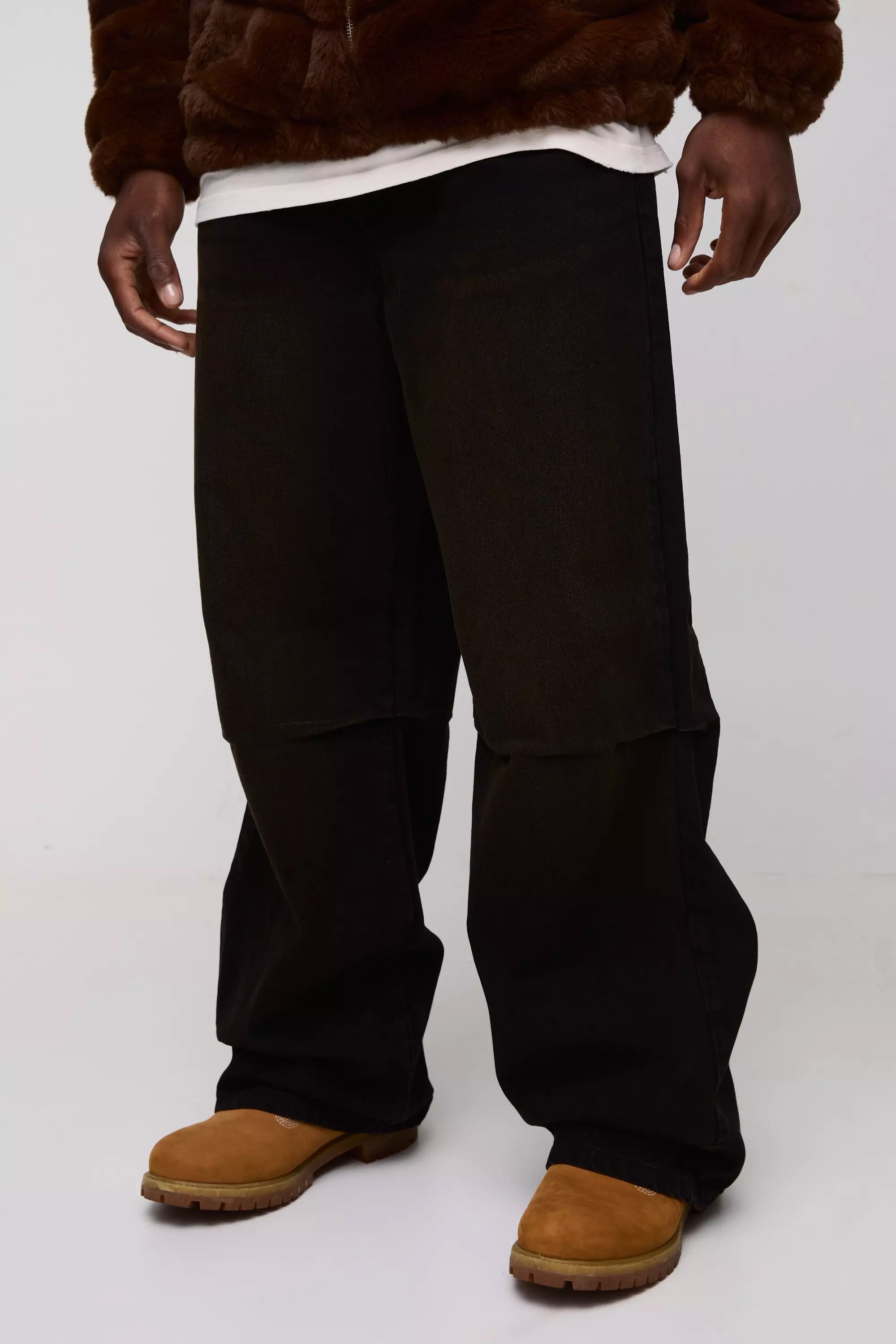 Brown Wide Leg Rigid Pleated Dart Washed Denim Jeans alternative image