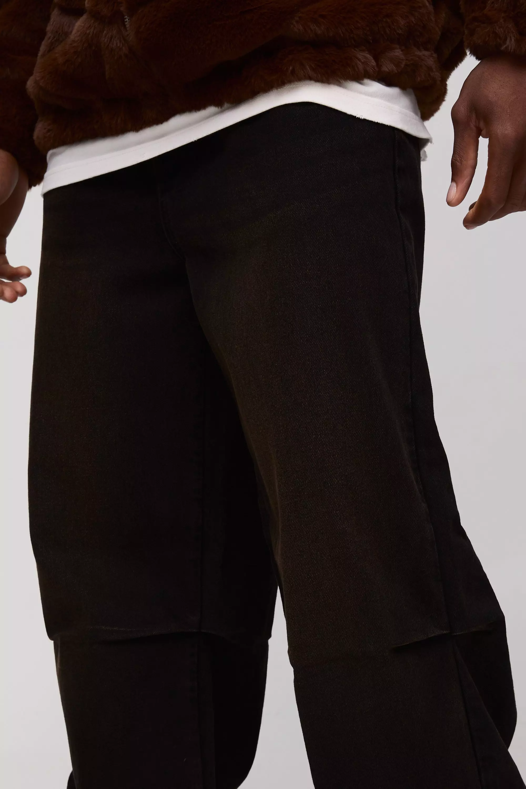 Brown Wide Leg Rigid Pleated Dart Washed Denim Jeans alternative image
