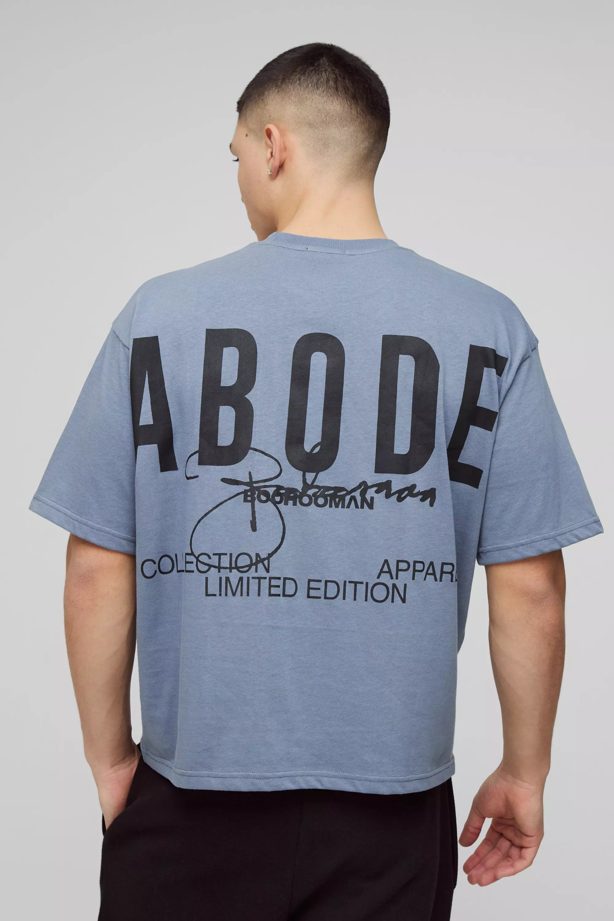 ABODE Heavyweight Oversized Boxy Print T-Shirt Charcoal