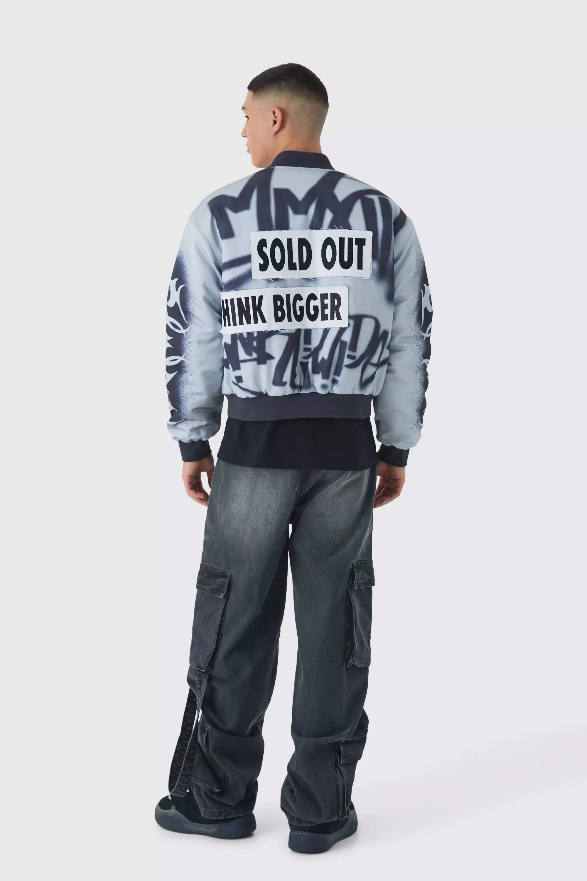 Mid grey Baggy Rigid Cargo Strap Denim Jeans alternative image