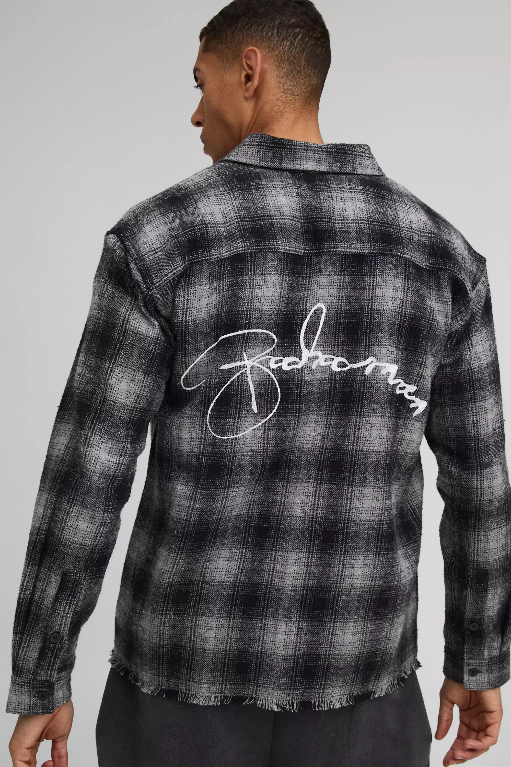 Black ABODE Oversized Flannel Embroidered Shirt alternative image