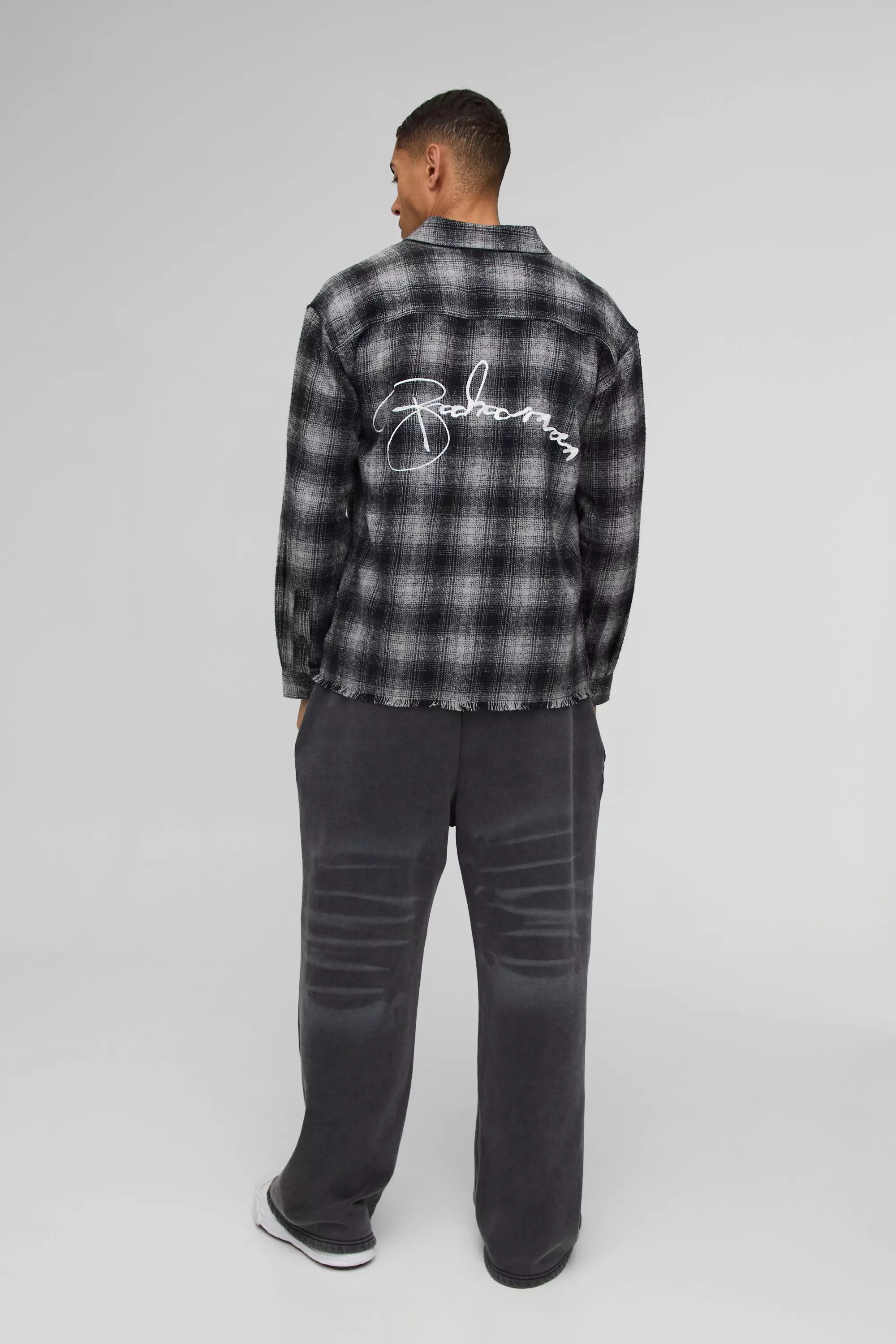 Black ABODE Oversized Flannel Embroidered Shirt alternative image