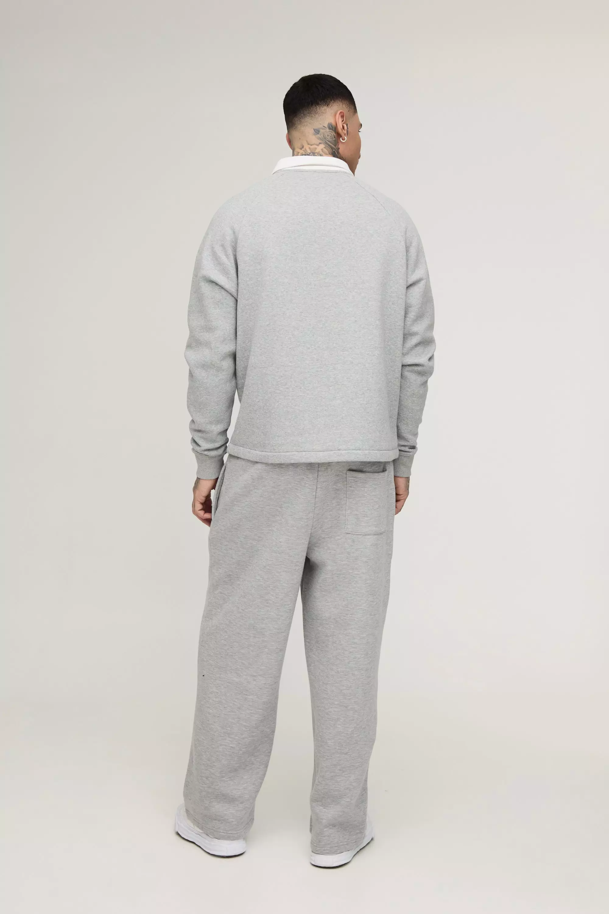 Grey Tall Oversized Grijze Boxy Trui Met Polo alternatieve afbeelding