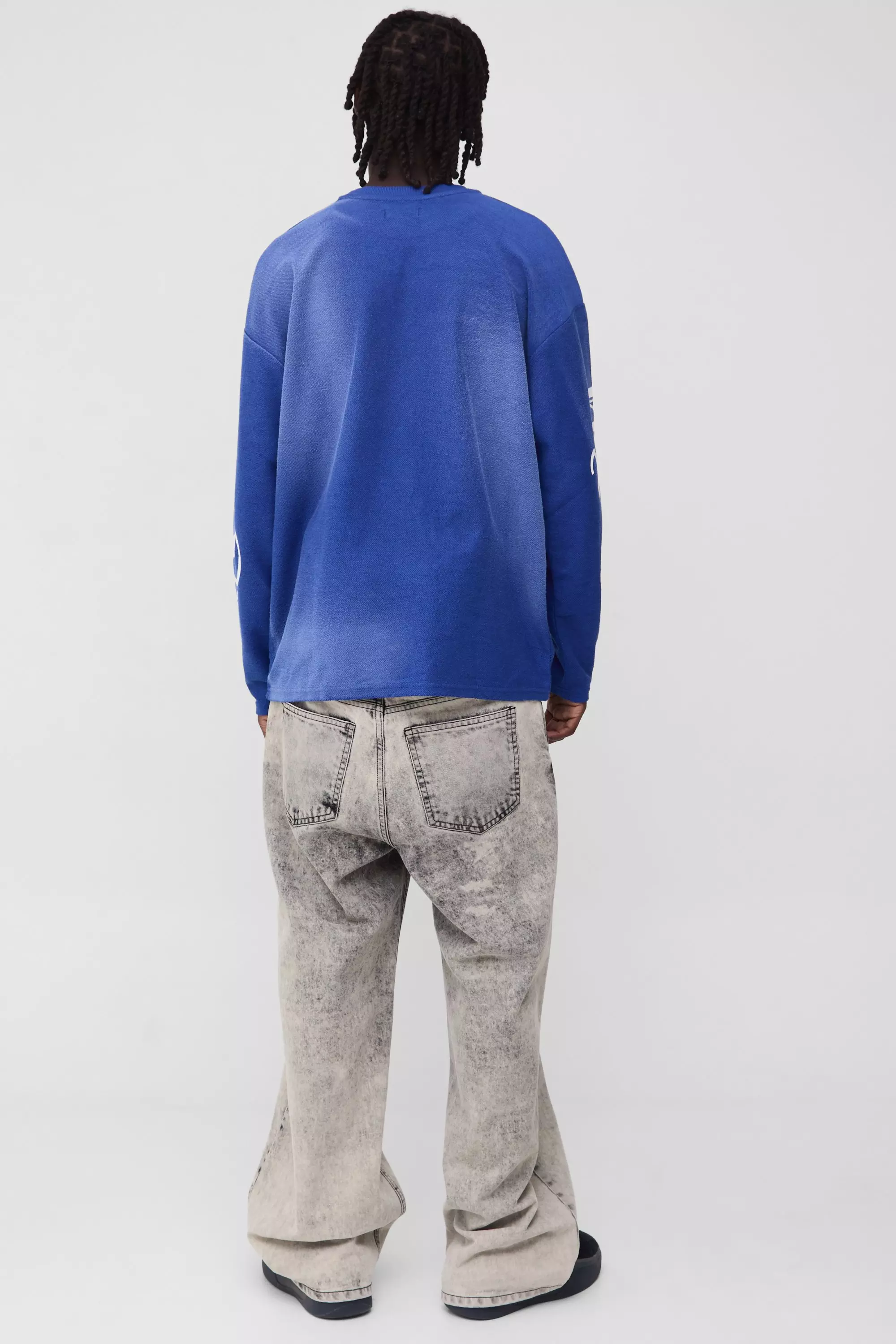 Oversized Reverse Loopback Heart Print Long Sleeve Spray Wash T-Shirt | boohooMAN USA