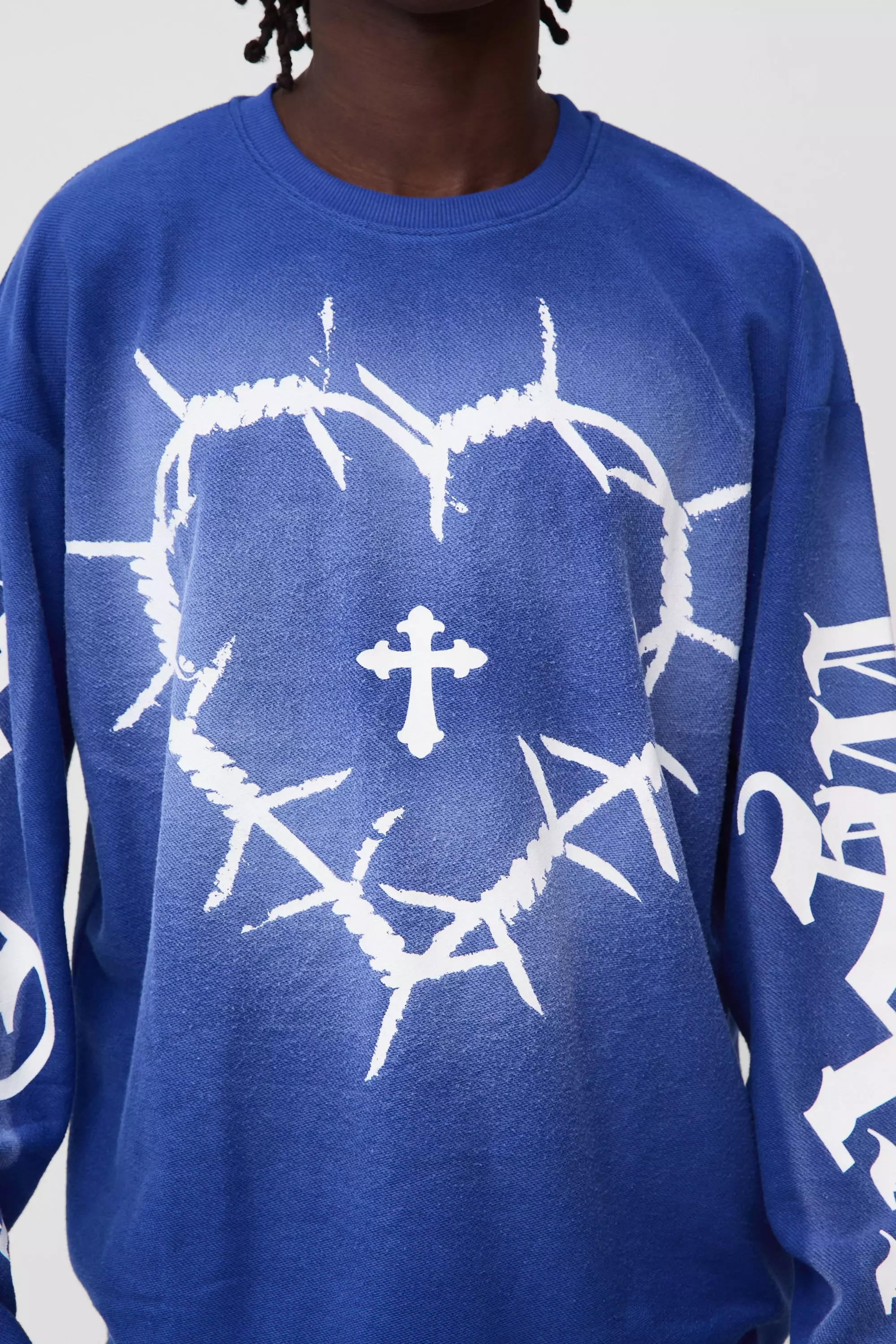 Oversized Reverse Loopback Heart Print Long Sleeve Spray Wash T-Shirt | boohooMAN USA