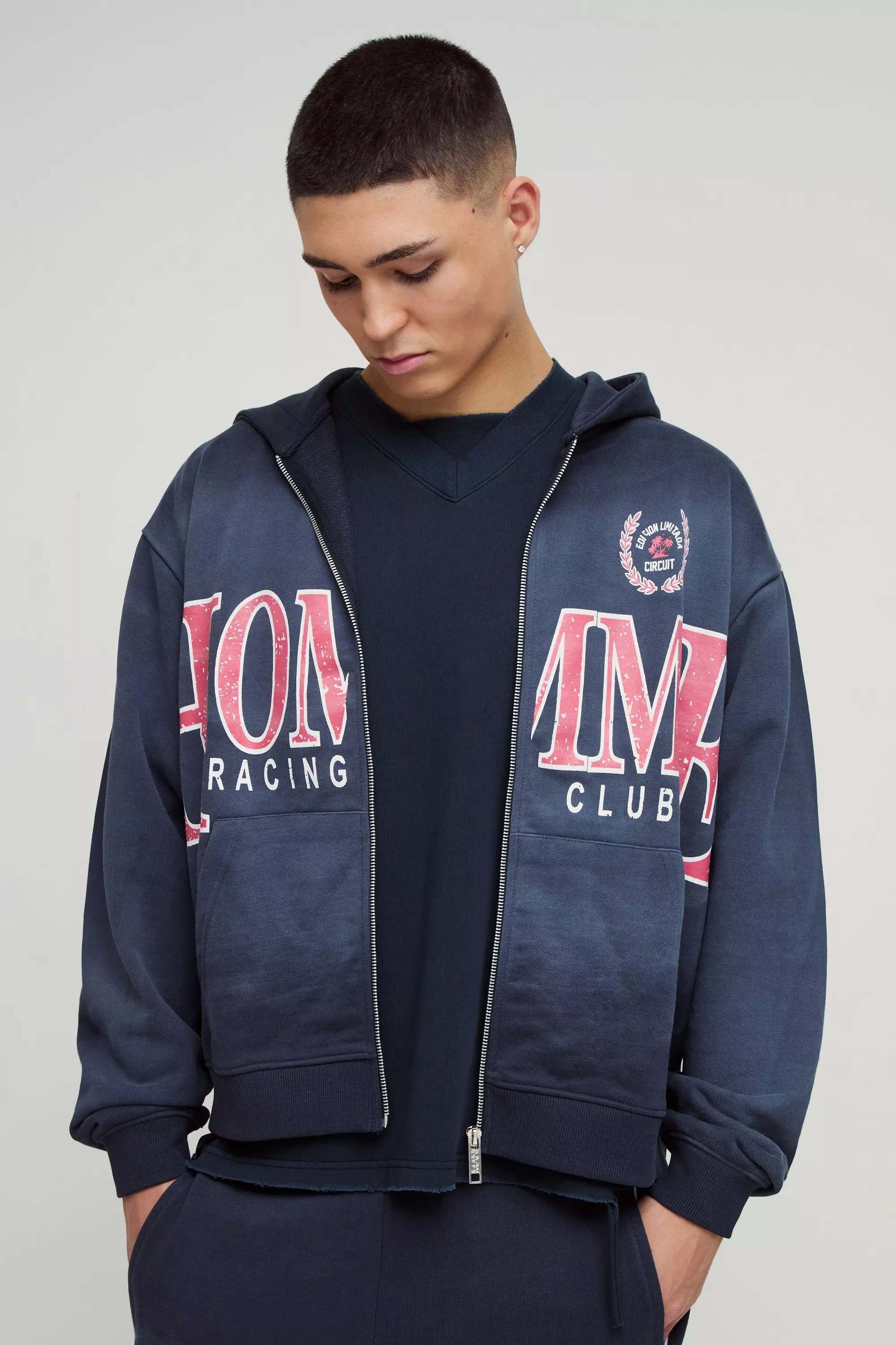 Kastiger Oversize Homme Hoodie mit Reißverschluss, Navy alternatives Bild
