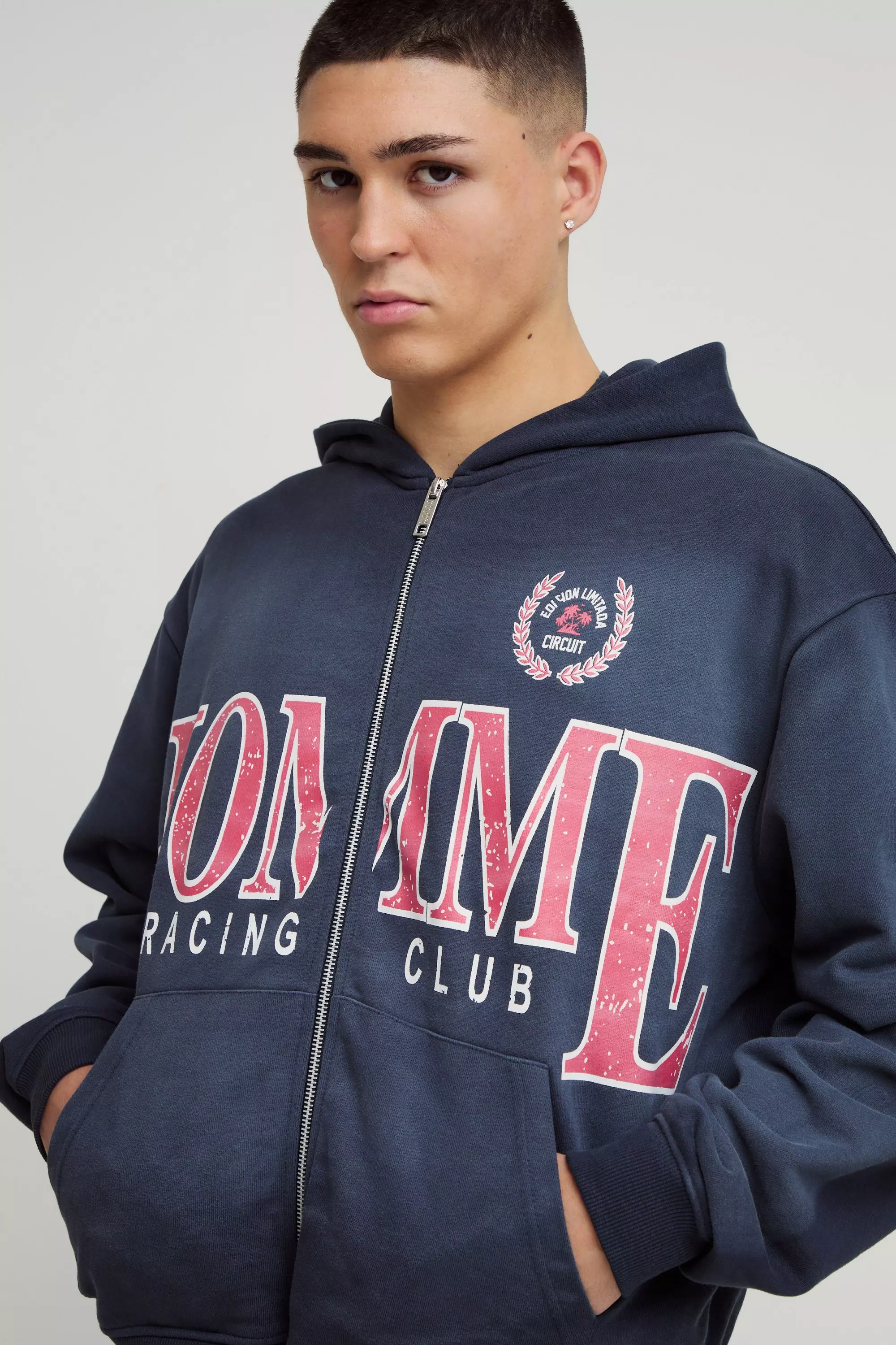 Kastiger Oversize Homme Hoodie mit Reißverschluss, Navy alternatives Bild