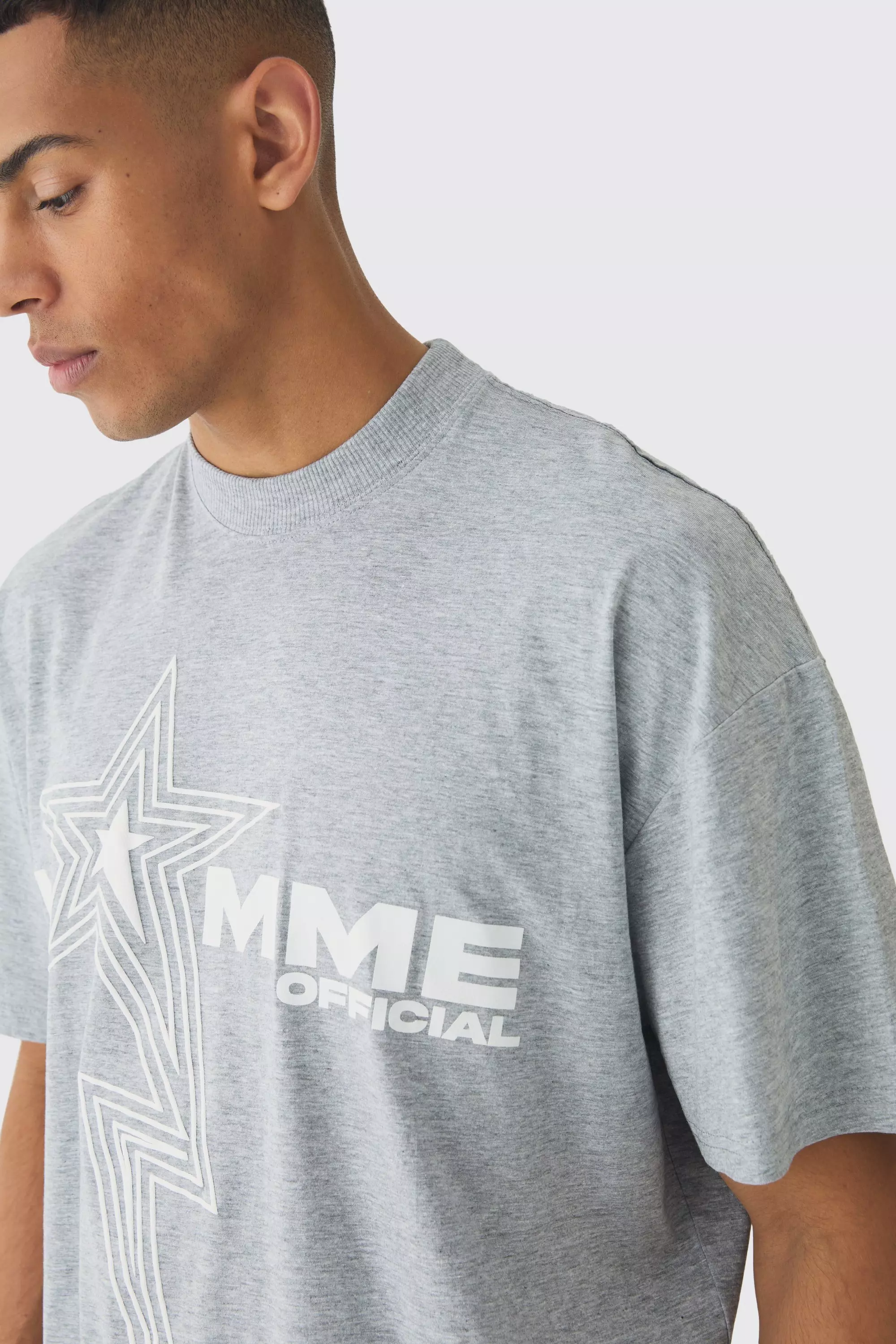 Grey marl Oversized Boxy Homme Star Puff Print T-Shirt alternative image