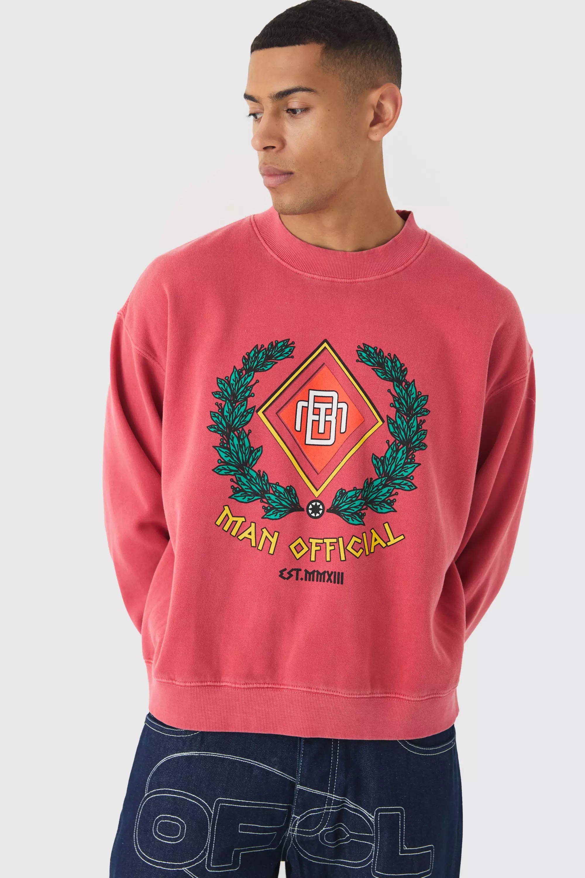 Red Oversized Emblem Print Sweatshirt