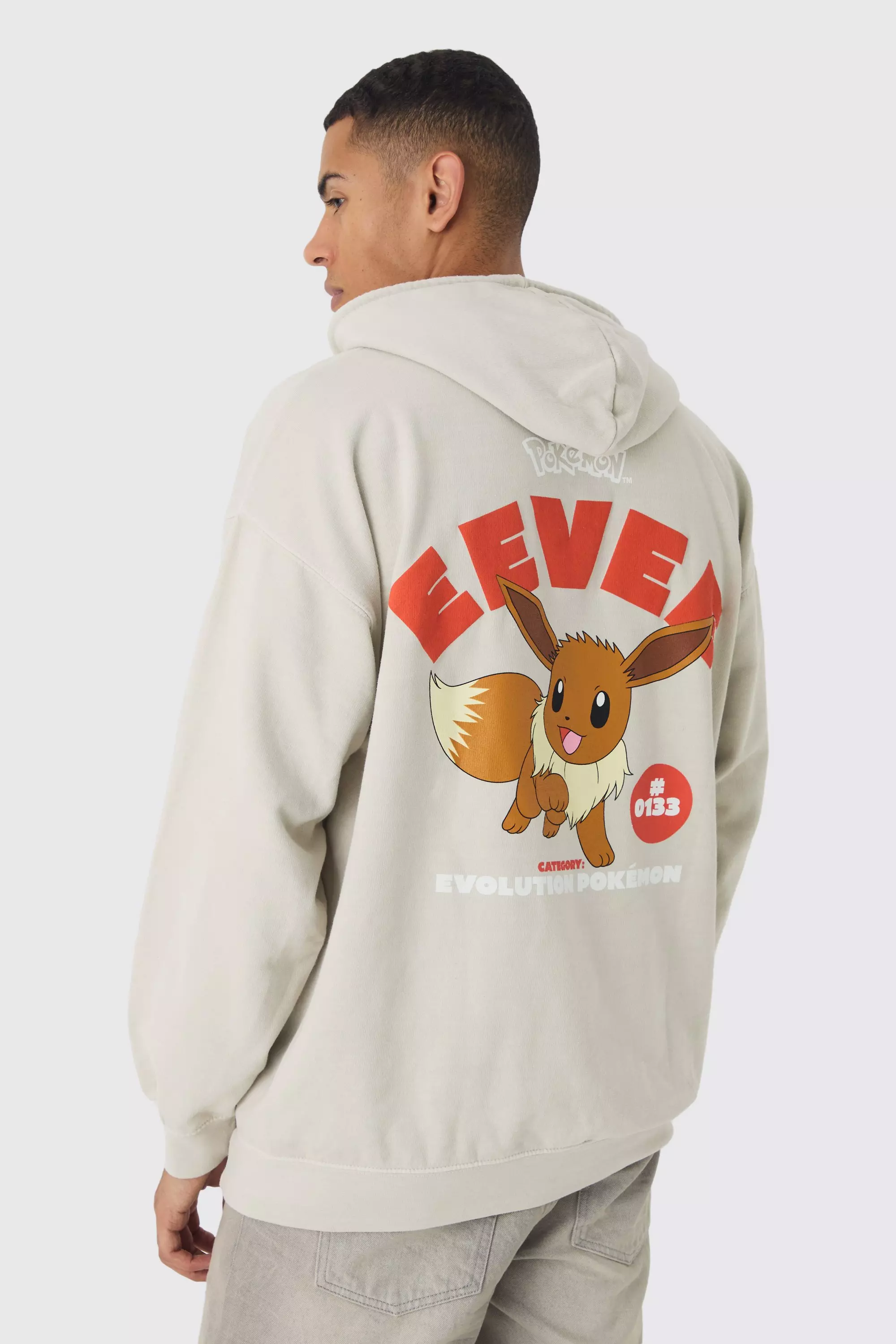 Oversized Pokemon Eevee License Print Hoodie Stone