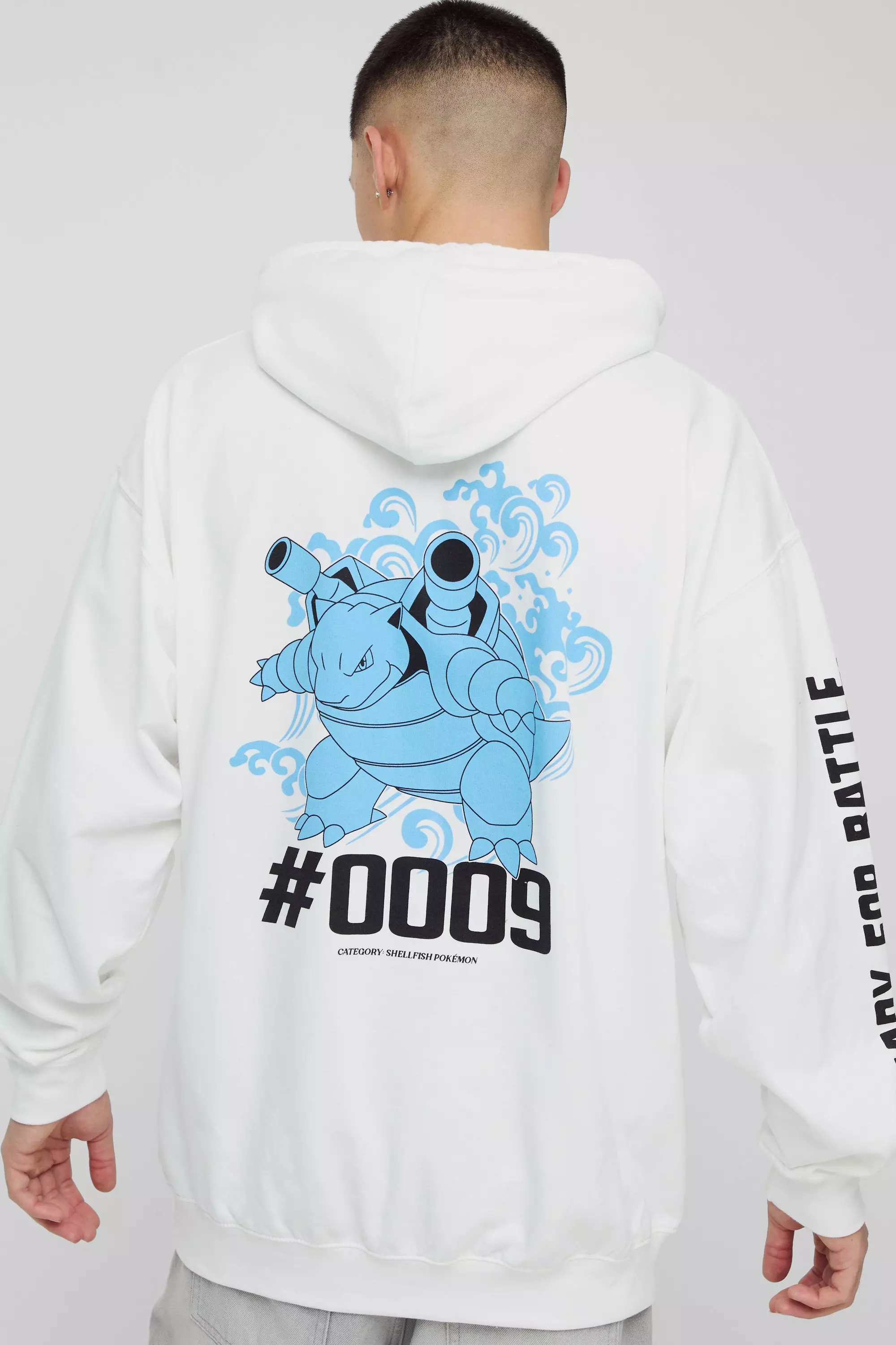 White Oversized Pokemon Blastoise License Print Hoodie