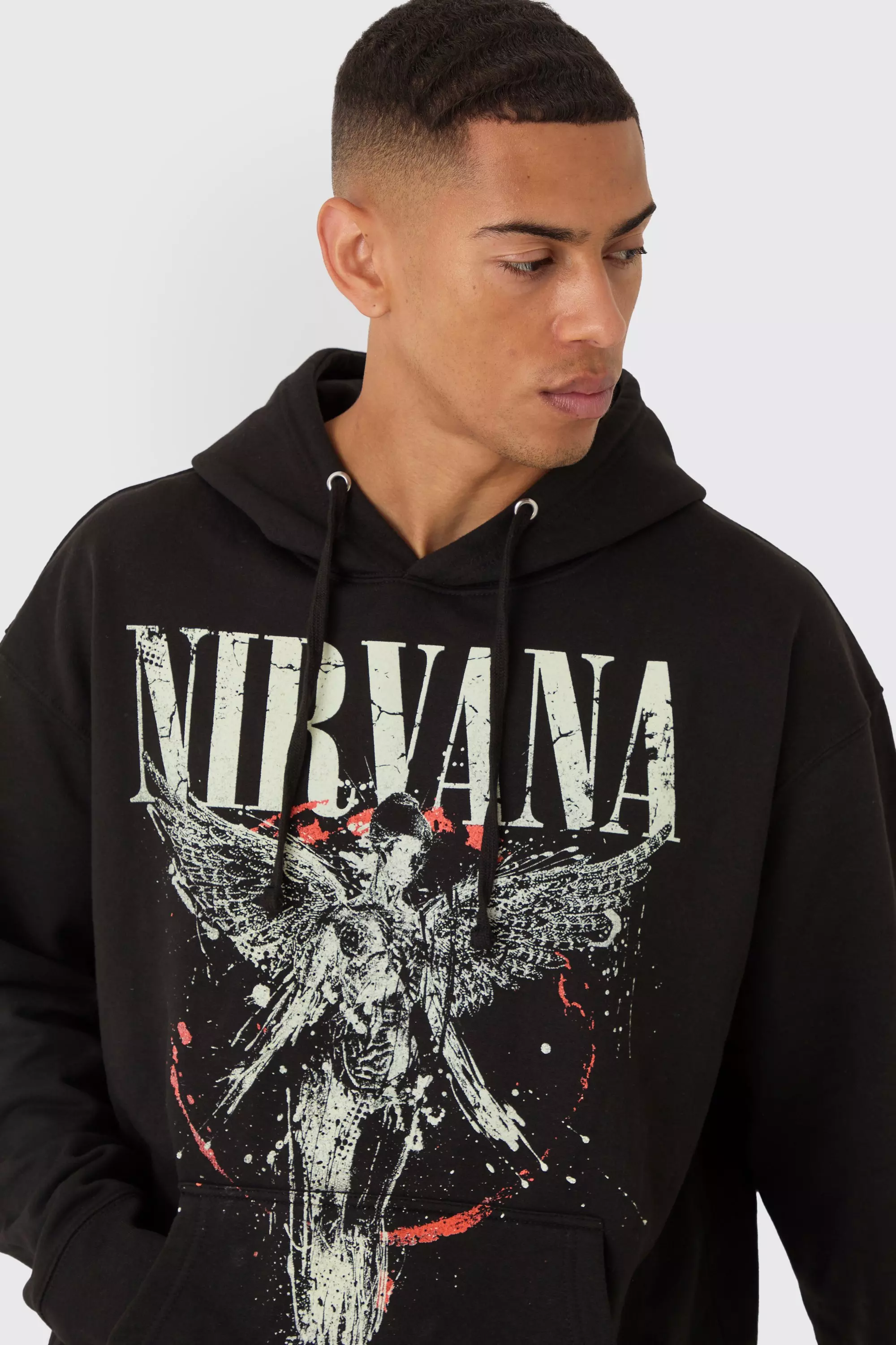 Black Oversized Nirvana License Print Hoodie alternative image