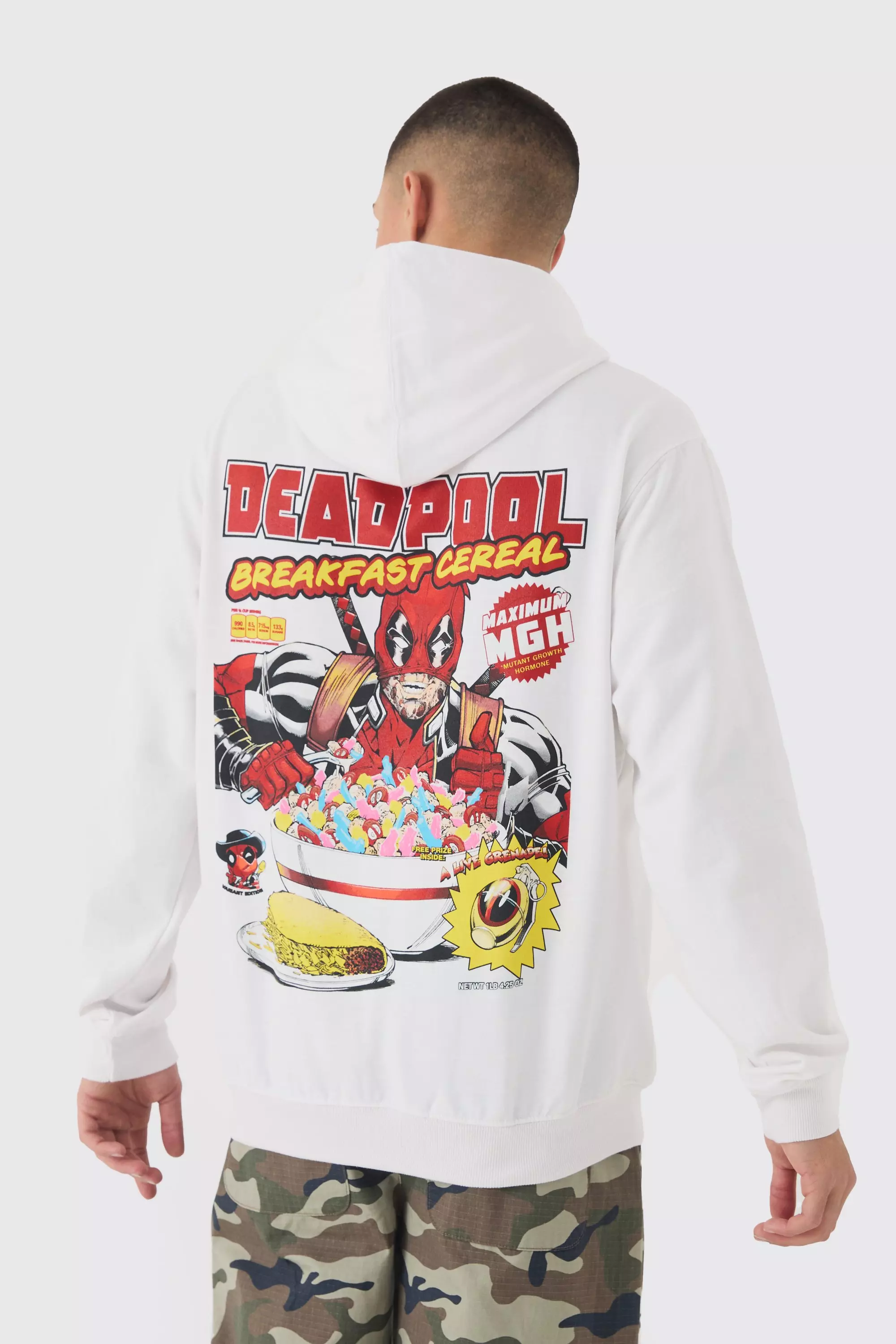 White Oversized Deadpool License Print Hoodie