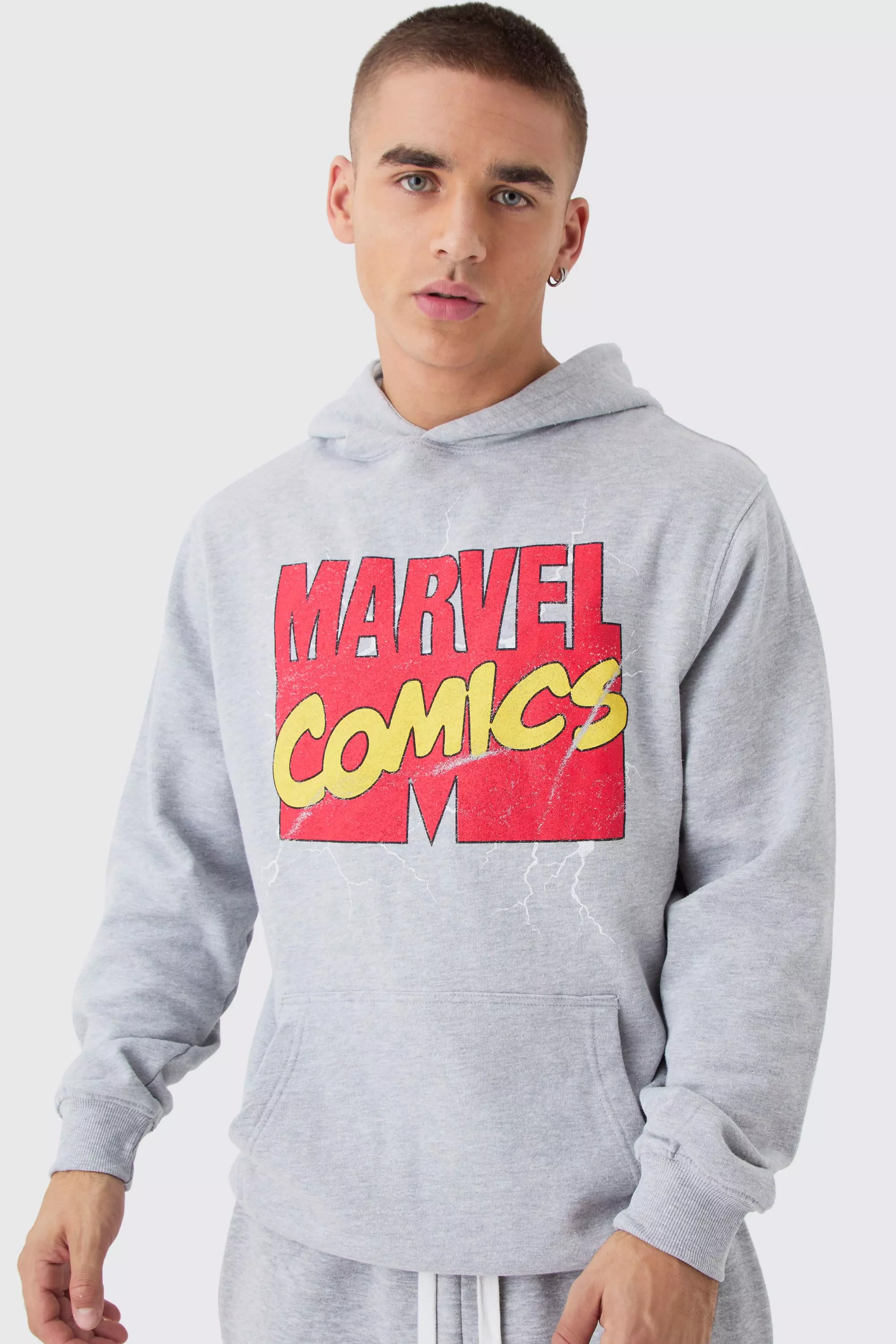 Marvel Comics License Print Hoodie Grey marl