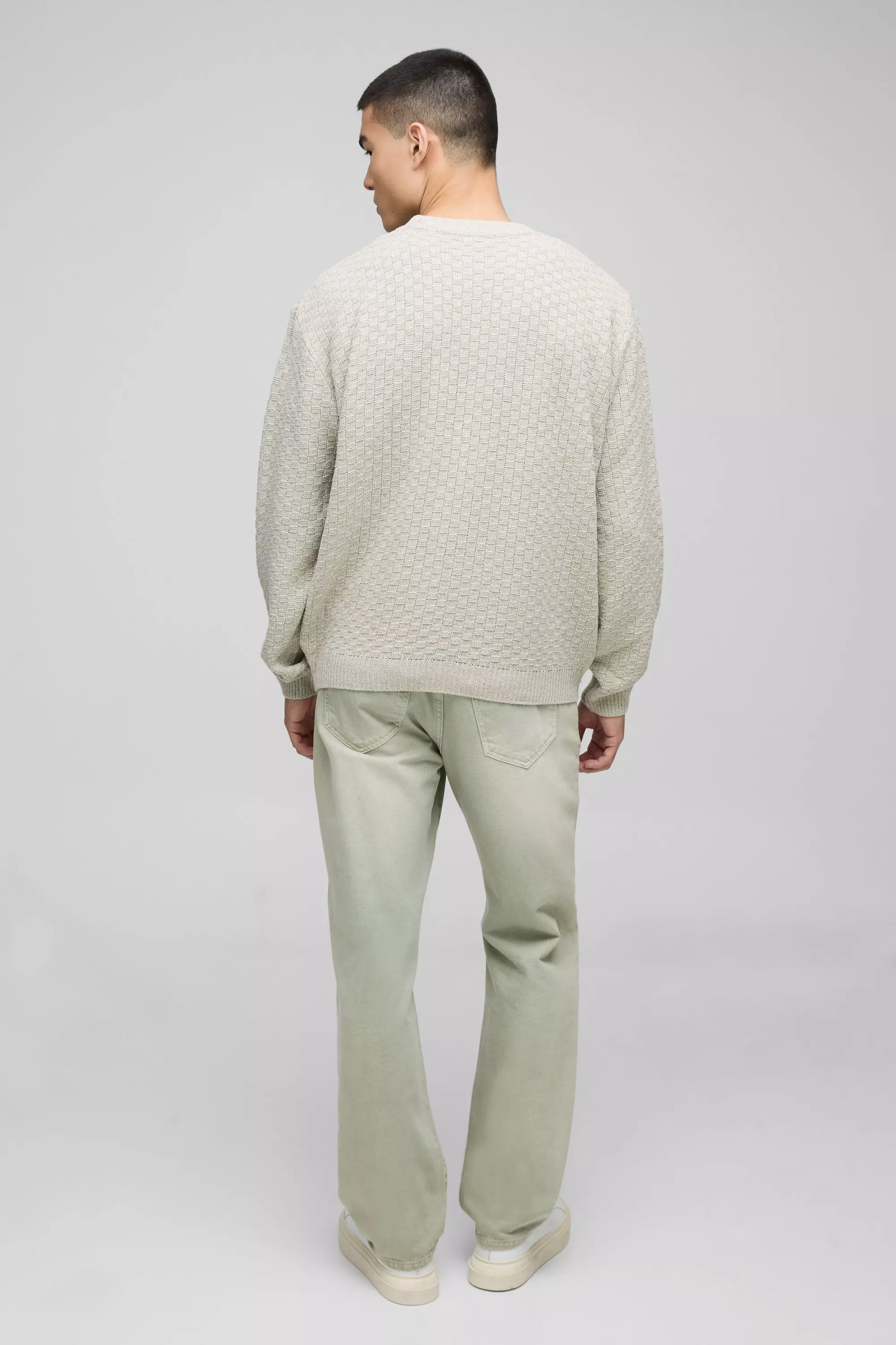 Stone Oversized Boxy Basket Knitted Crew Sweater alternative image