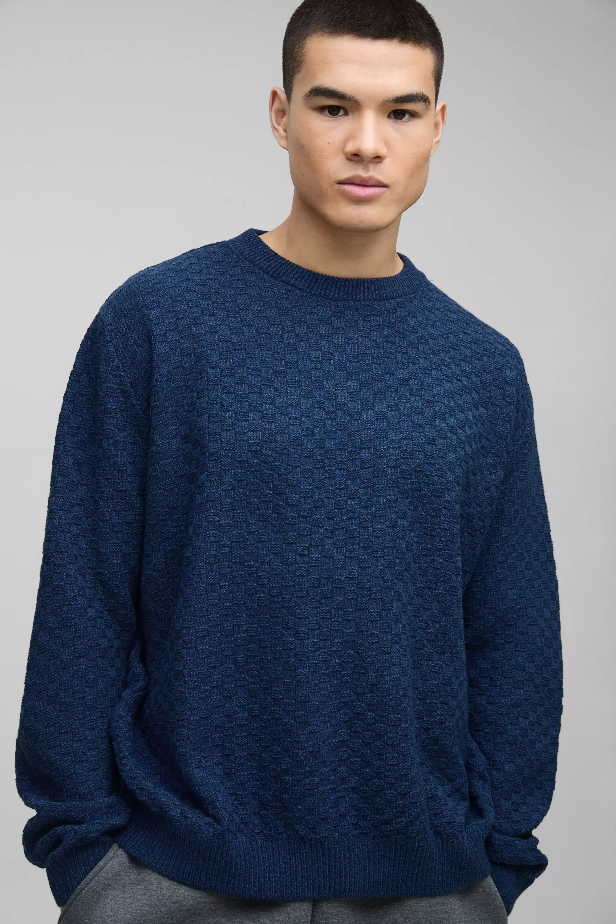 Slate blue Oversized Boxy Basket Knitted Crew Jumper alternative image