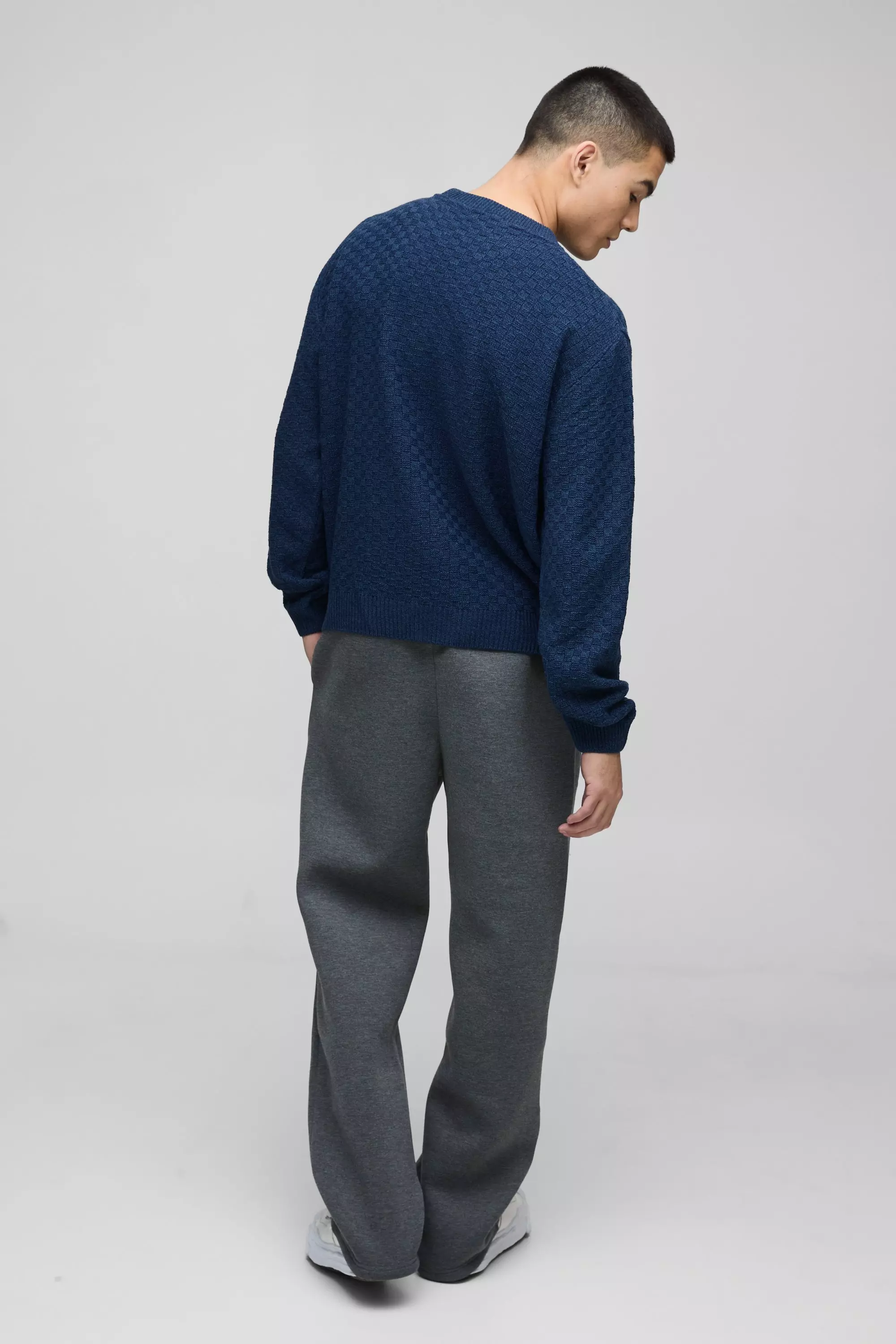 Slate blue Oversized Boxy Basket Knitted Crew Jumper alternative image