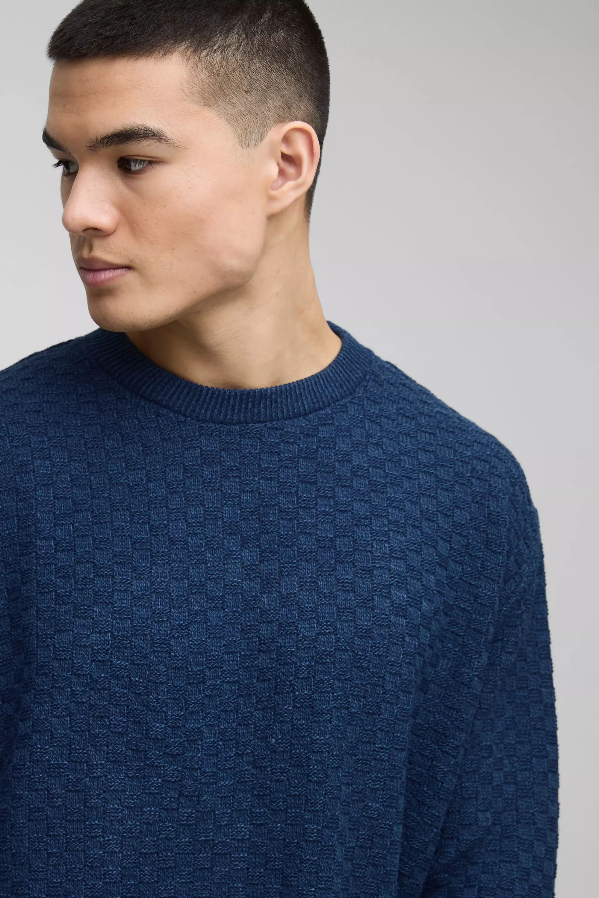Slate blue Oversized Boxy Basket Knitted Crew Jumper alternative image