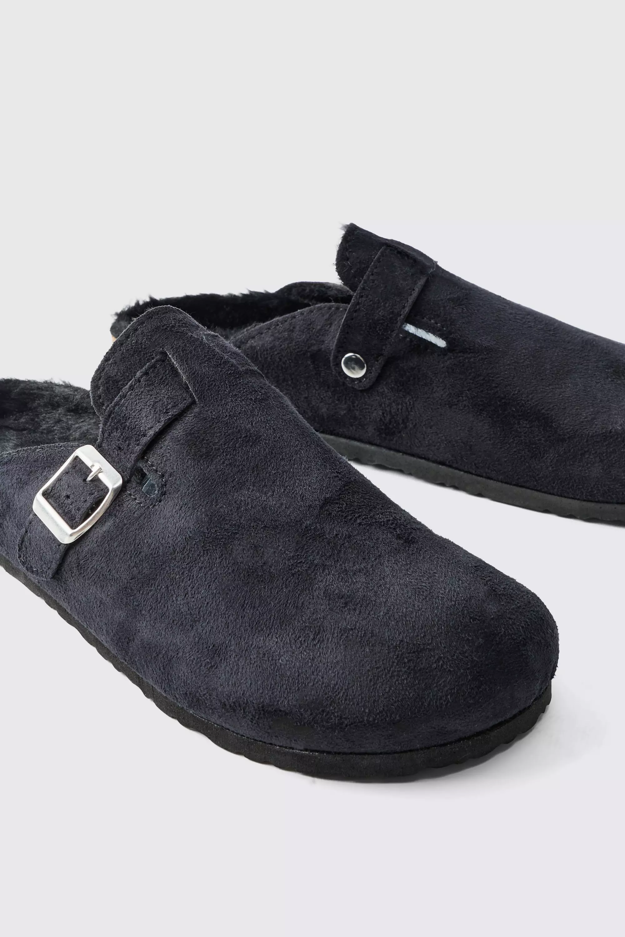 Faux Suede Sherpa Lined Mule In Black | boohooMAN USA