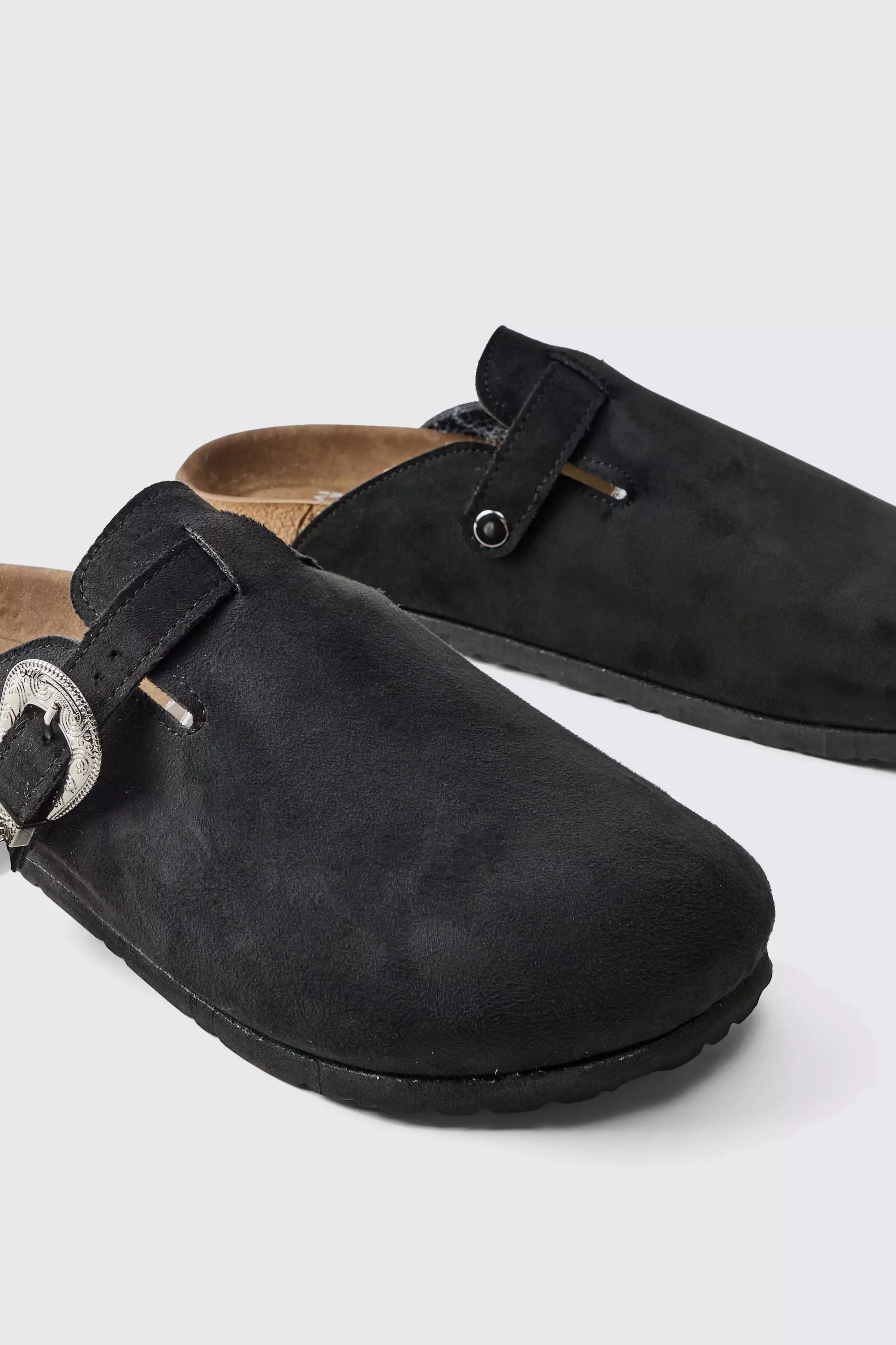 Western Buckle Mule In Black | boohooMAN USA