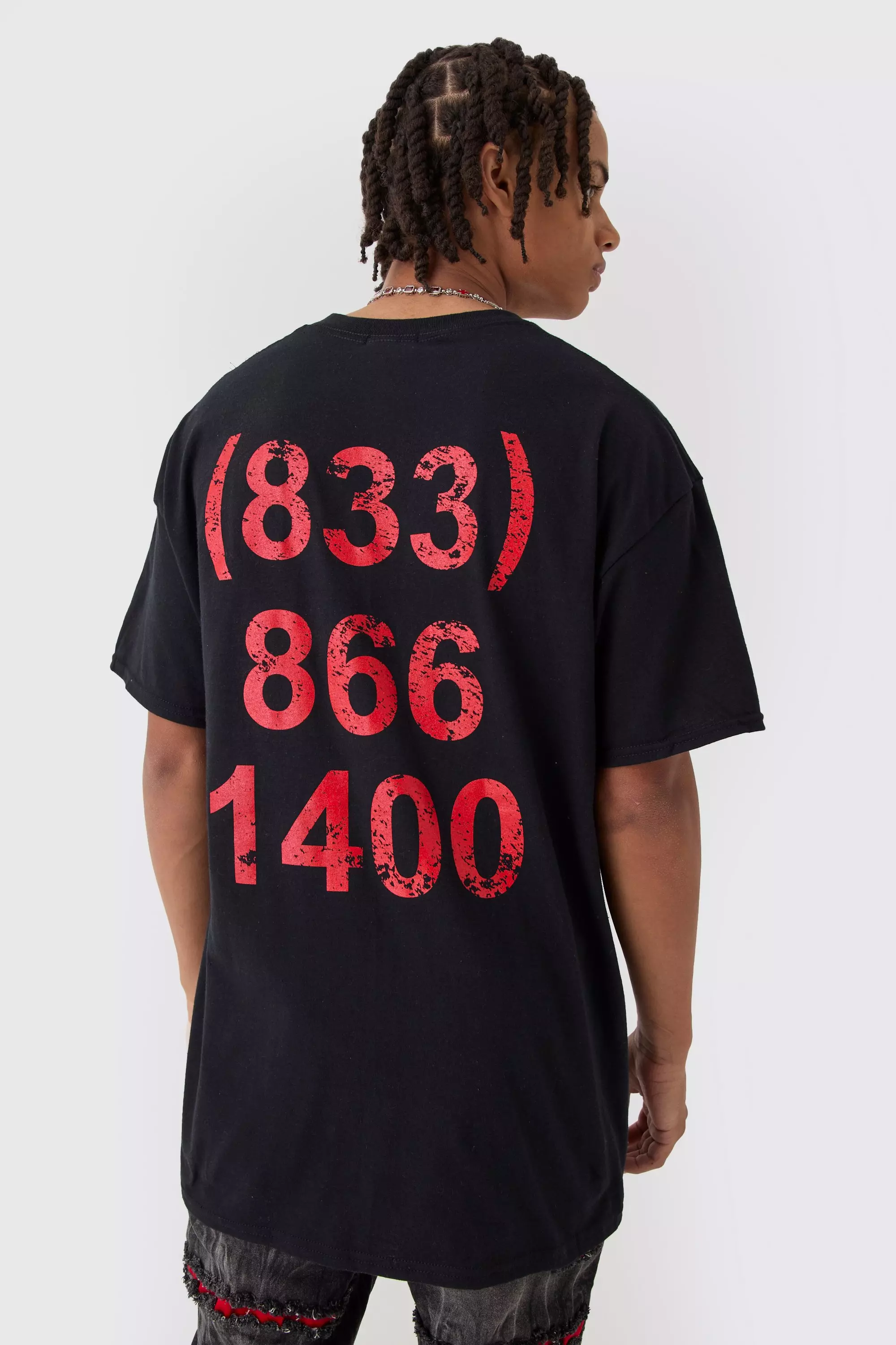 Oversized Trippie Redd Area Code Print T-Shirt Black