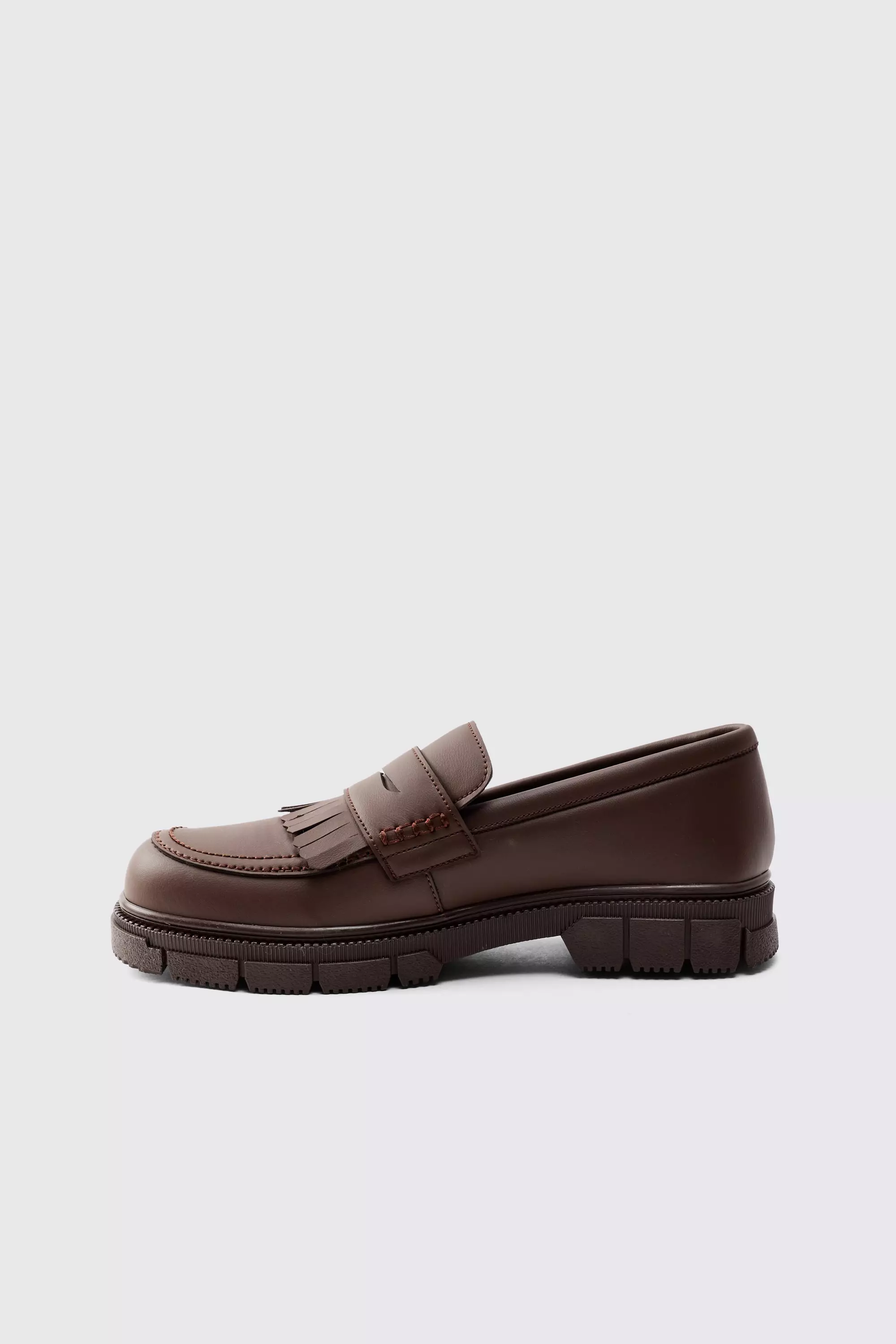 Pu Chunky Sole Tassel Loafer In Brown | boohooMAN USA