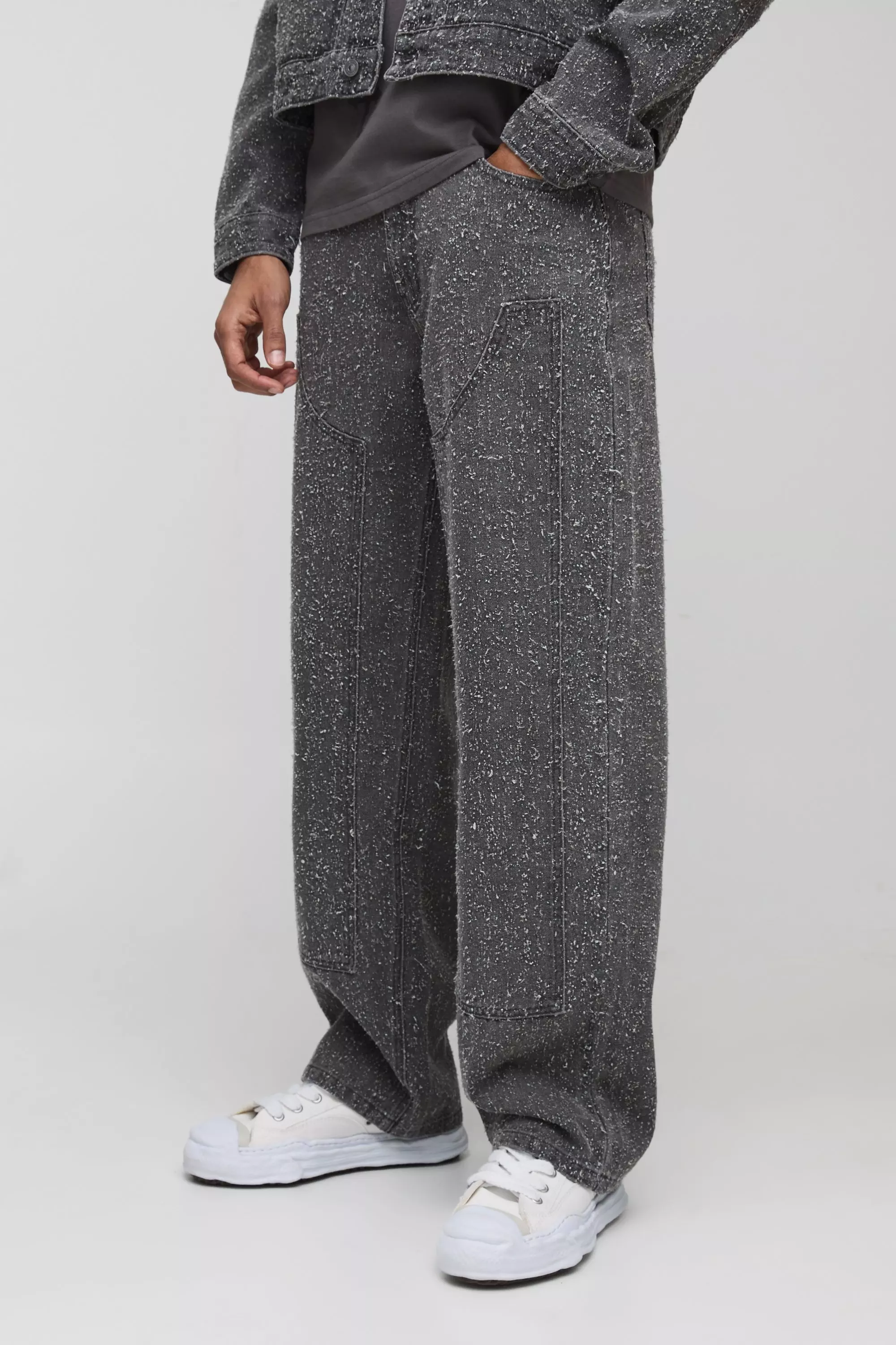 Relaxed Fit Textured Carpenter Denim Jeans Grey