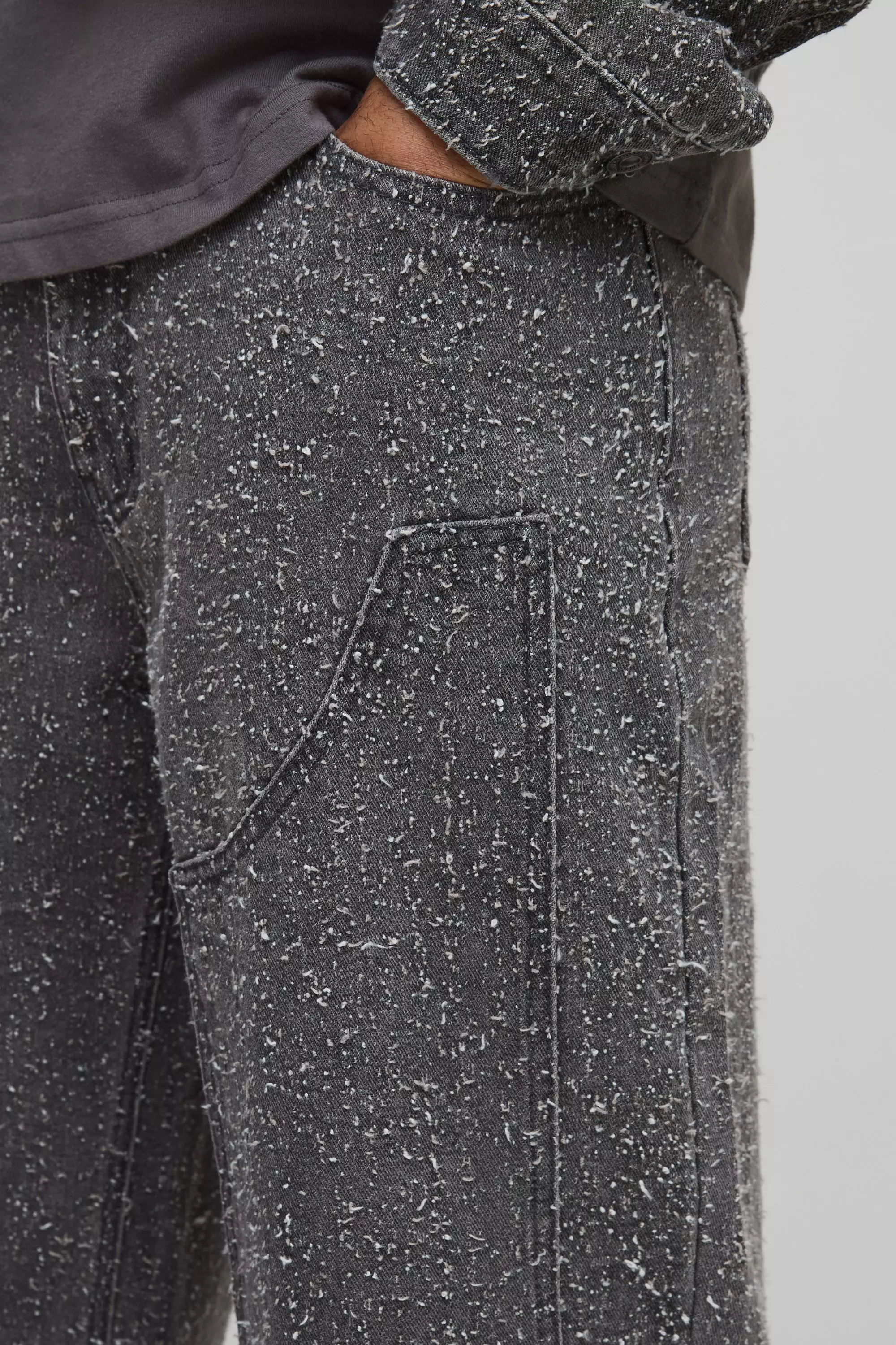 Grey Relaxed Fit Textured Carpenter Denim Jeans alternative image